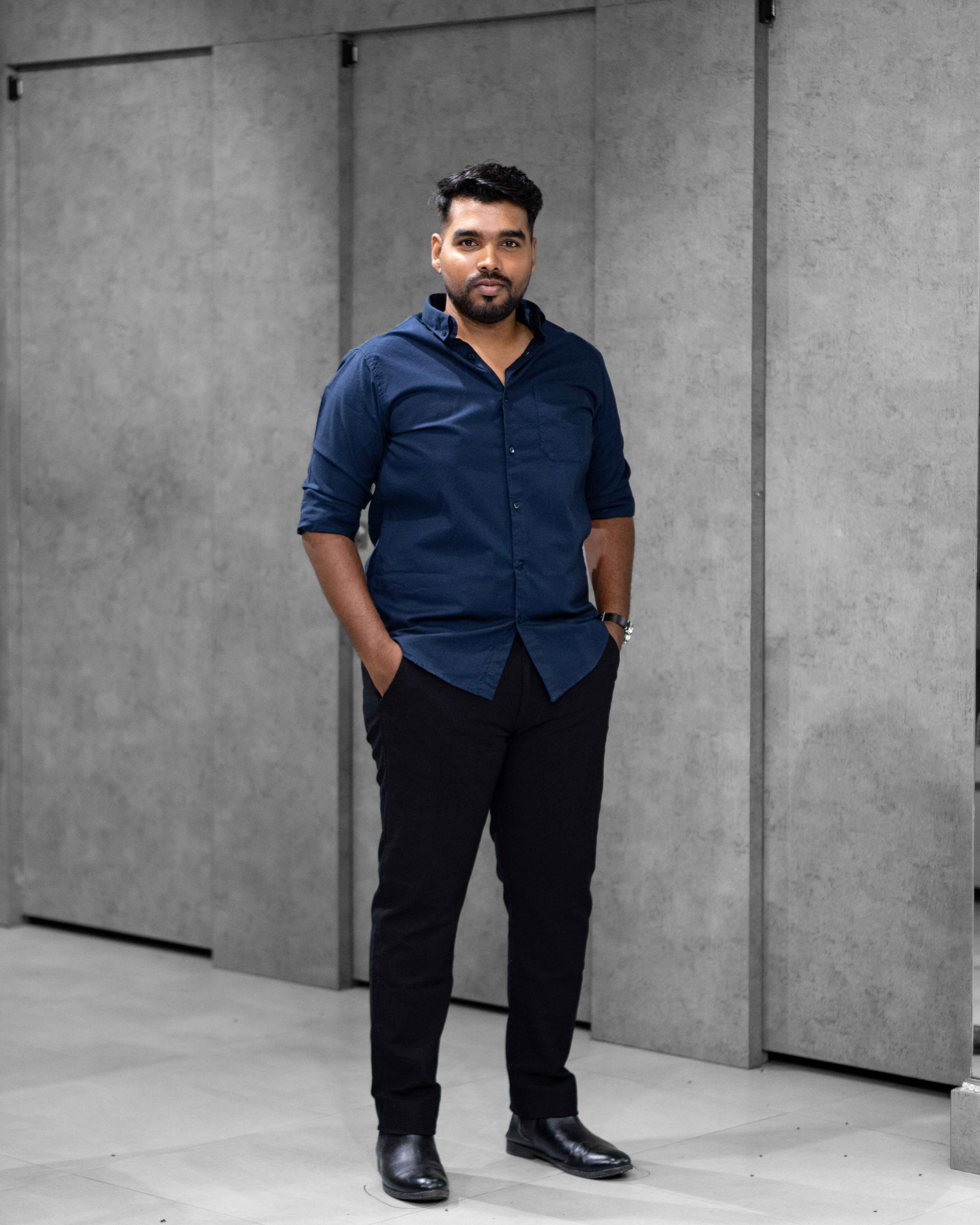 Menly Navy Blue Oxford Cotton Shirt