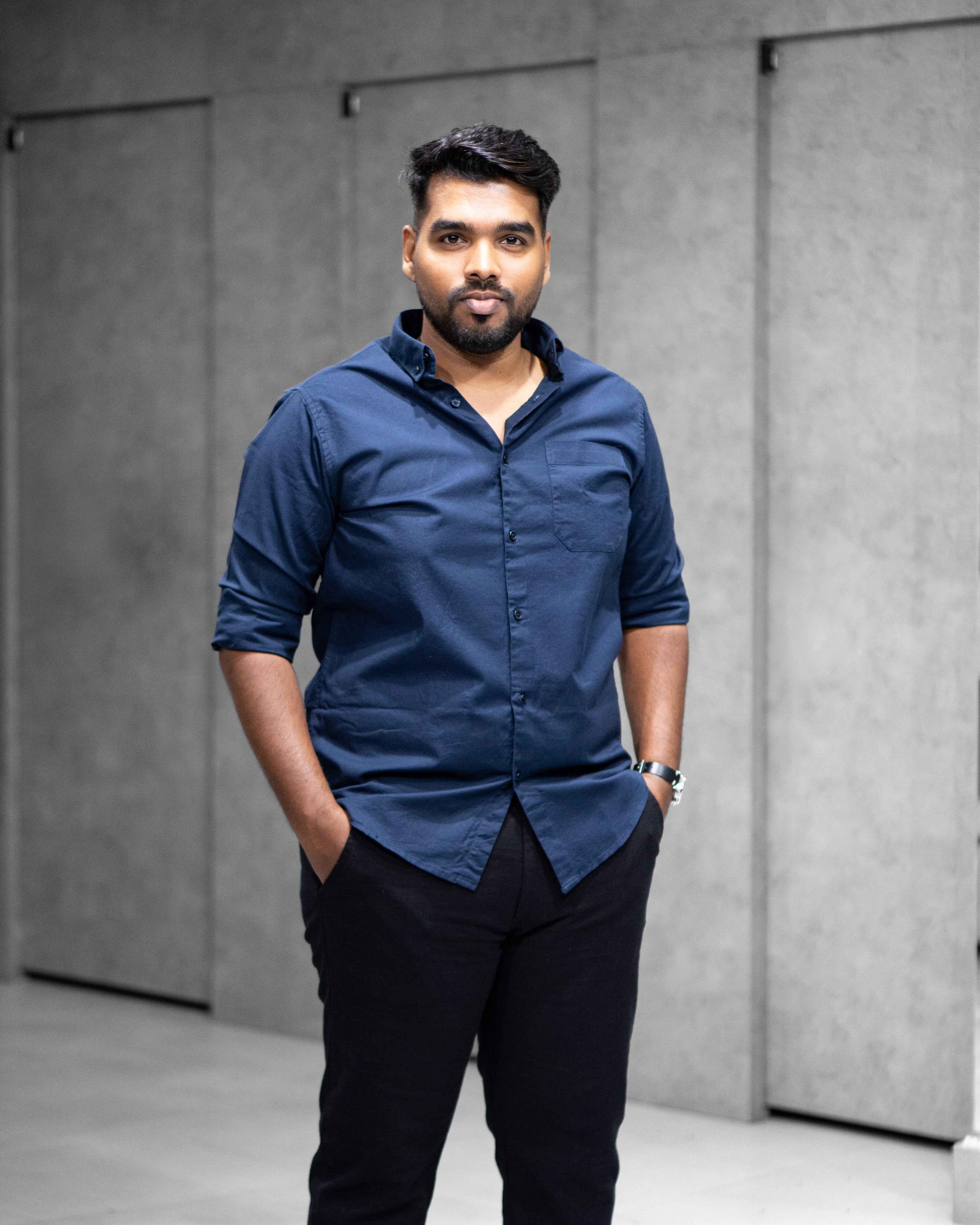 Menly Navy Blue Oxford Cotton Shirt