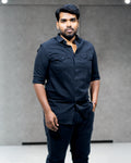 Jet Black Lightweight Denim Double Pocket Full Sleeve Shirt - Menly Clothing