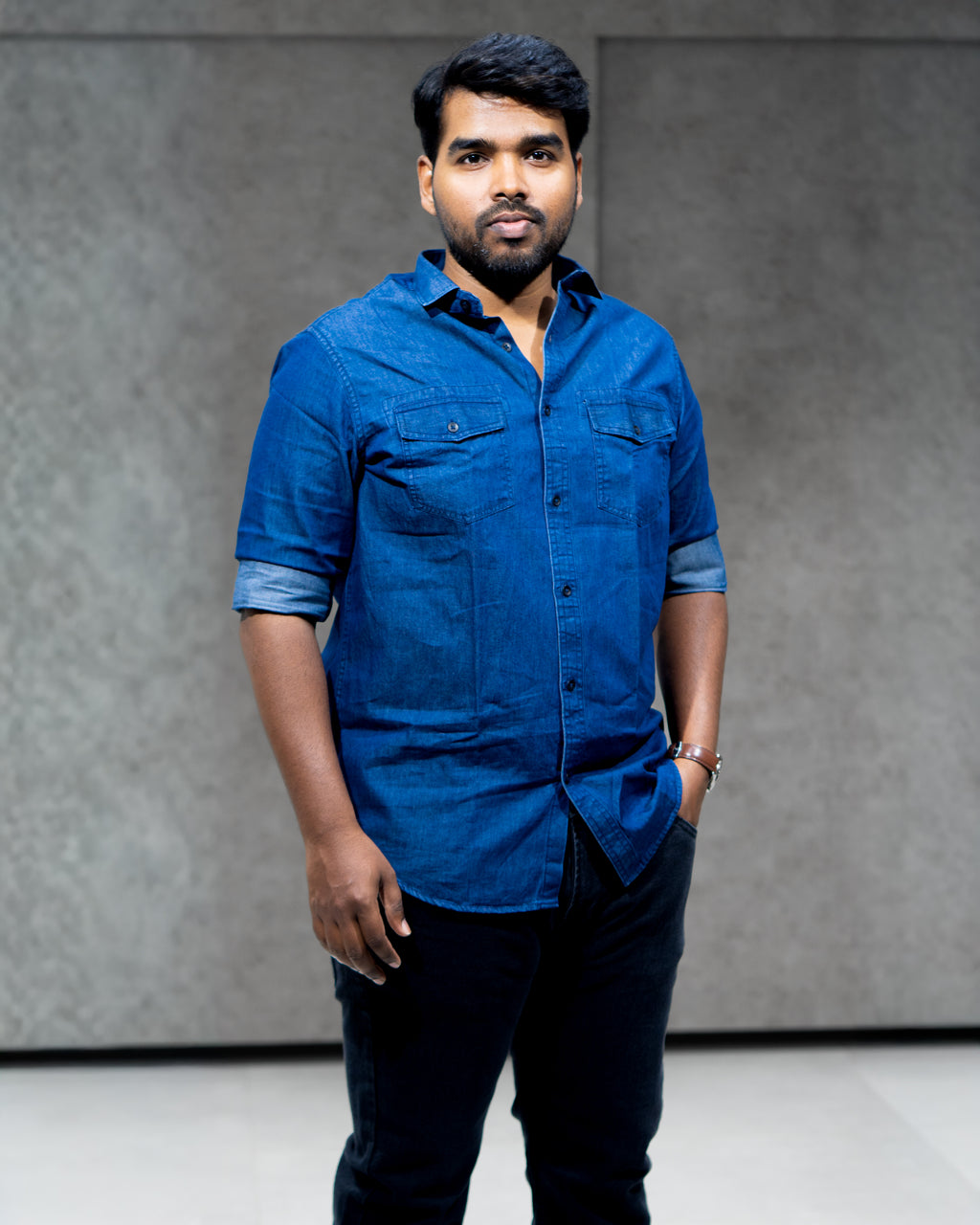 Blue Lightweight Denim Double Pocket Full Sleeve Shirt