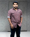 Mauve Brown Lightweight Denim Double Pocket Full Sleeve Shirt - Menly Clothing