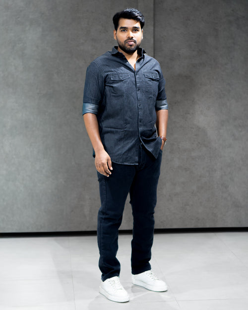 Charcoal Grey Lightweight Denim Double Pocket Full Sleeve Shirt - Menly Clothing