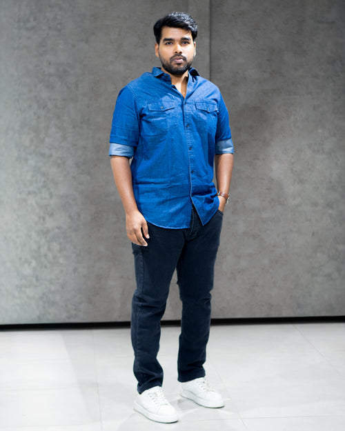 Blue Lightweight Denim Double Pocket Full Sleeve Shirt