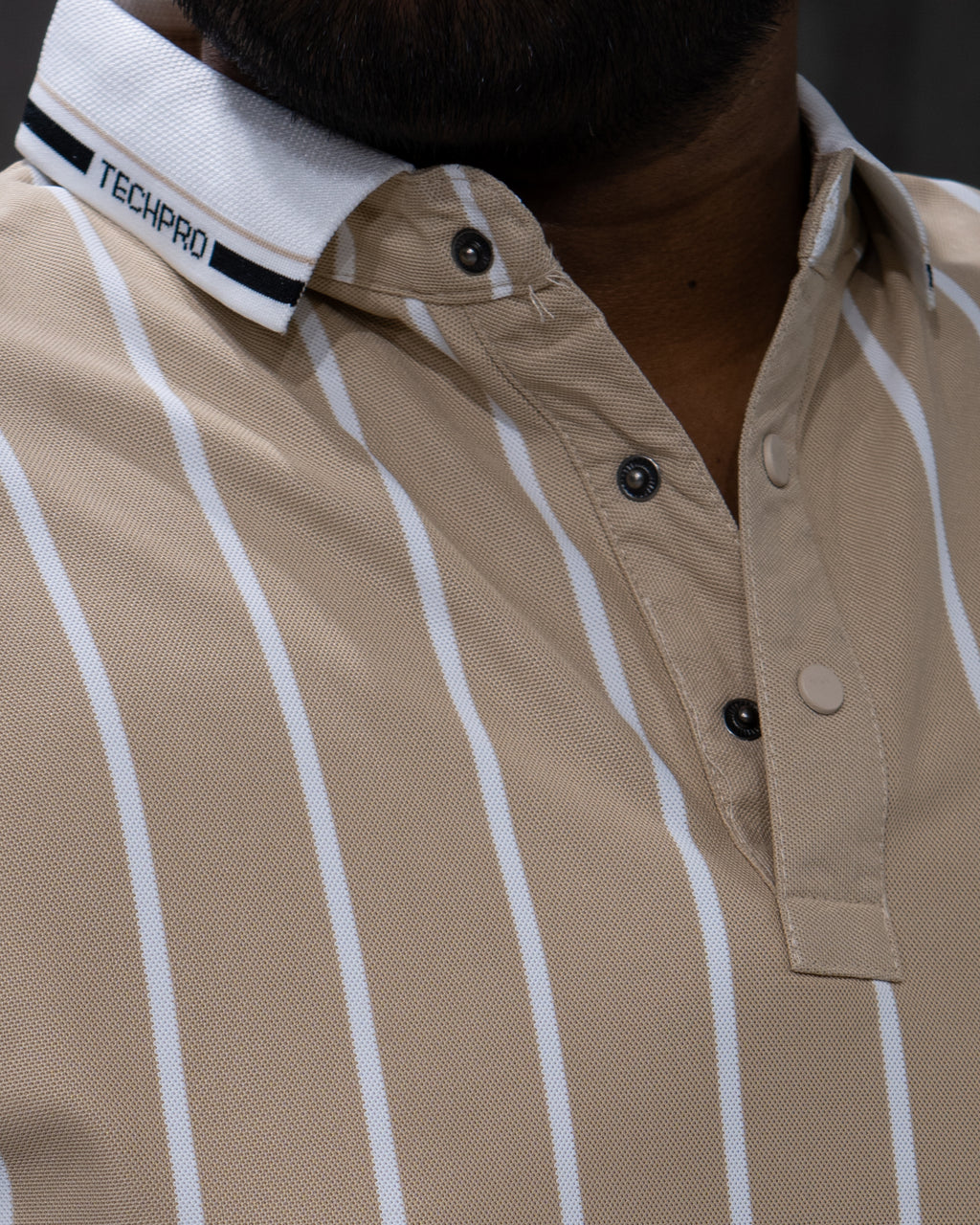 Desert Beige Striped Dry-Fit Polo - Menly Clothing
