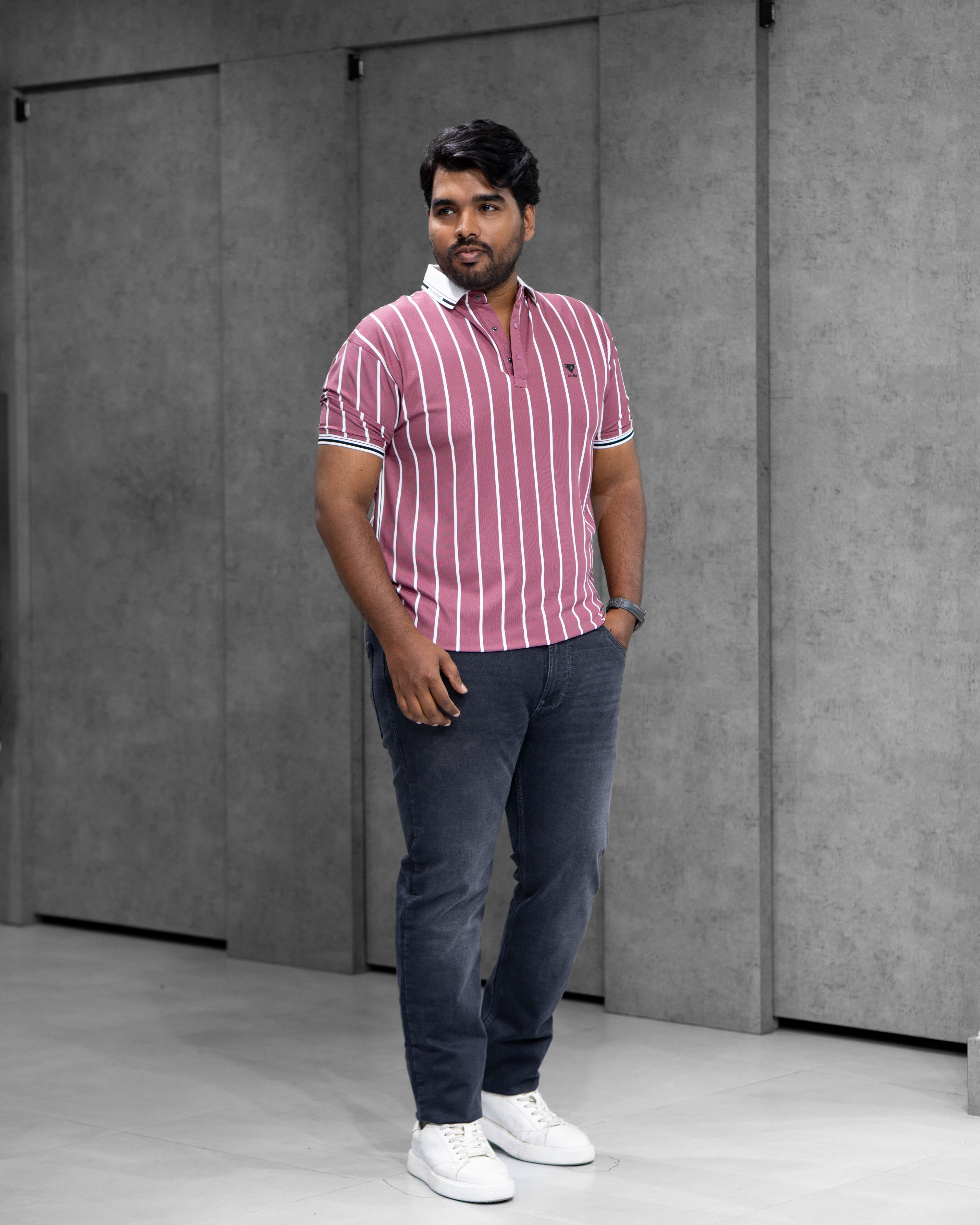 Rose Pink Striped Dry-Fit Polo - Menly Clothing