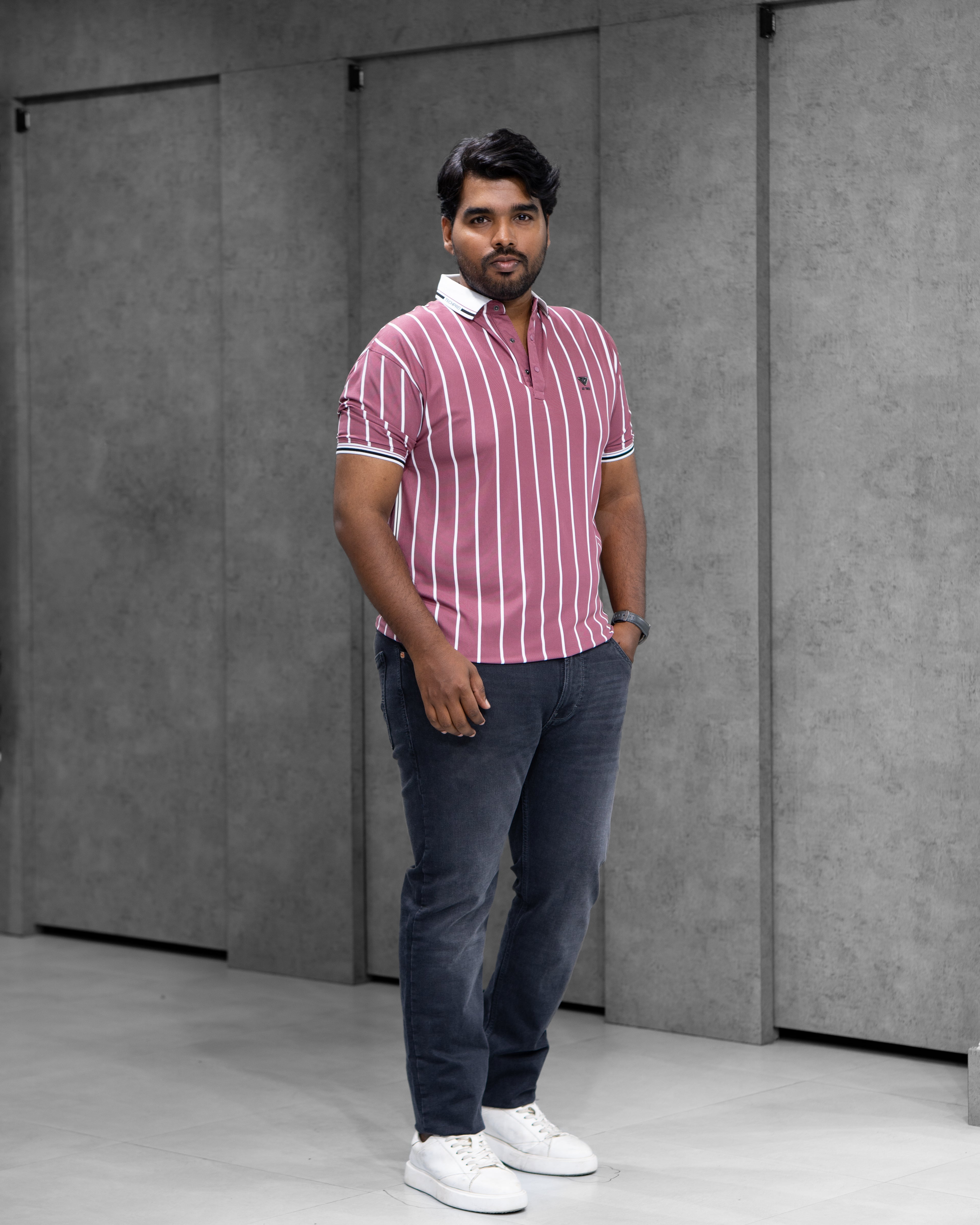 Rose Pink Striped Dry-Fit Polo - Menly Clothing