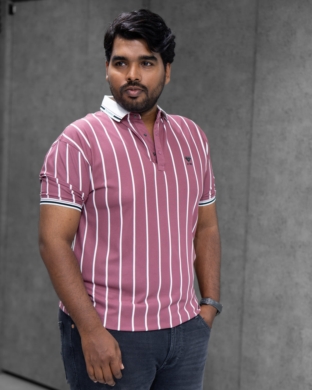 Rose Pink Striped Dry-Fit Polo - Menly Clothing