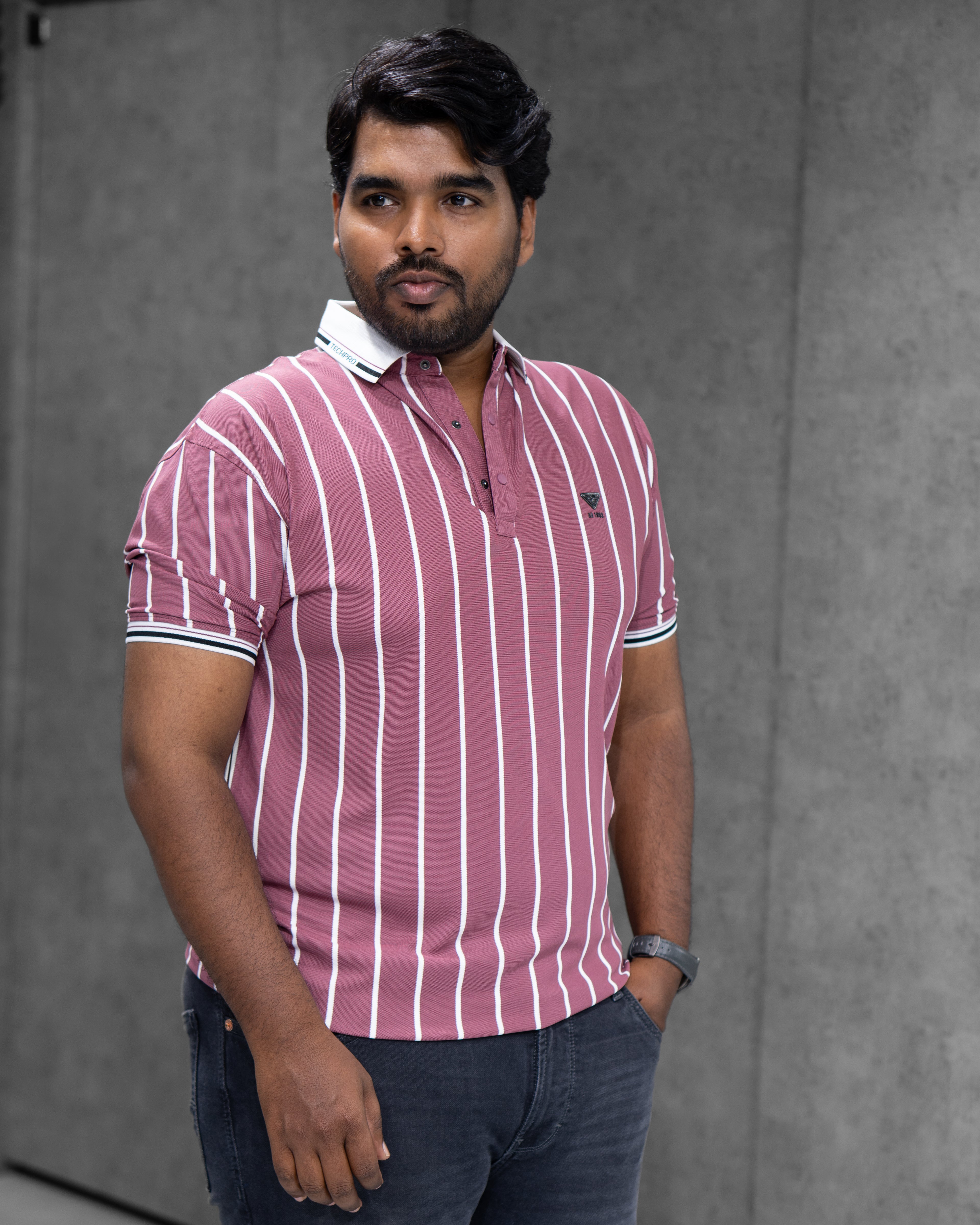 Rose Pink Striped Dry-Fit Polo - Menly Clothing
