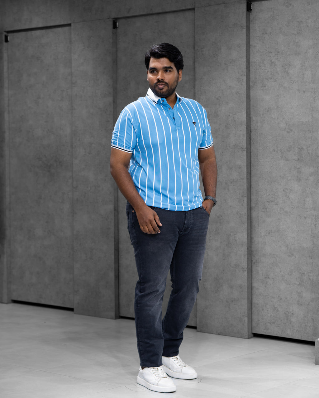Sky Blue Striped Dry-Fit Polo - Menly Clothing