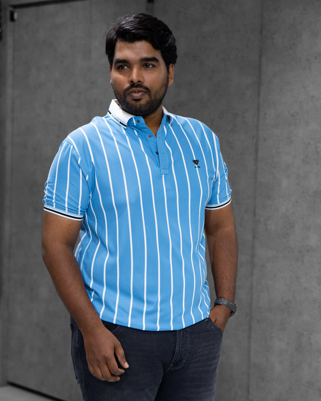 Sky Blue Striped Dry-Fit Polo - Menly Clothing