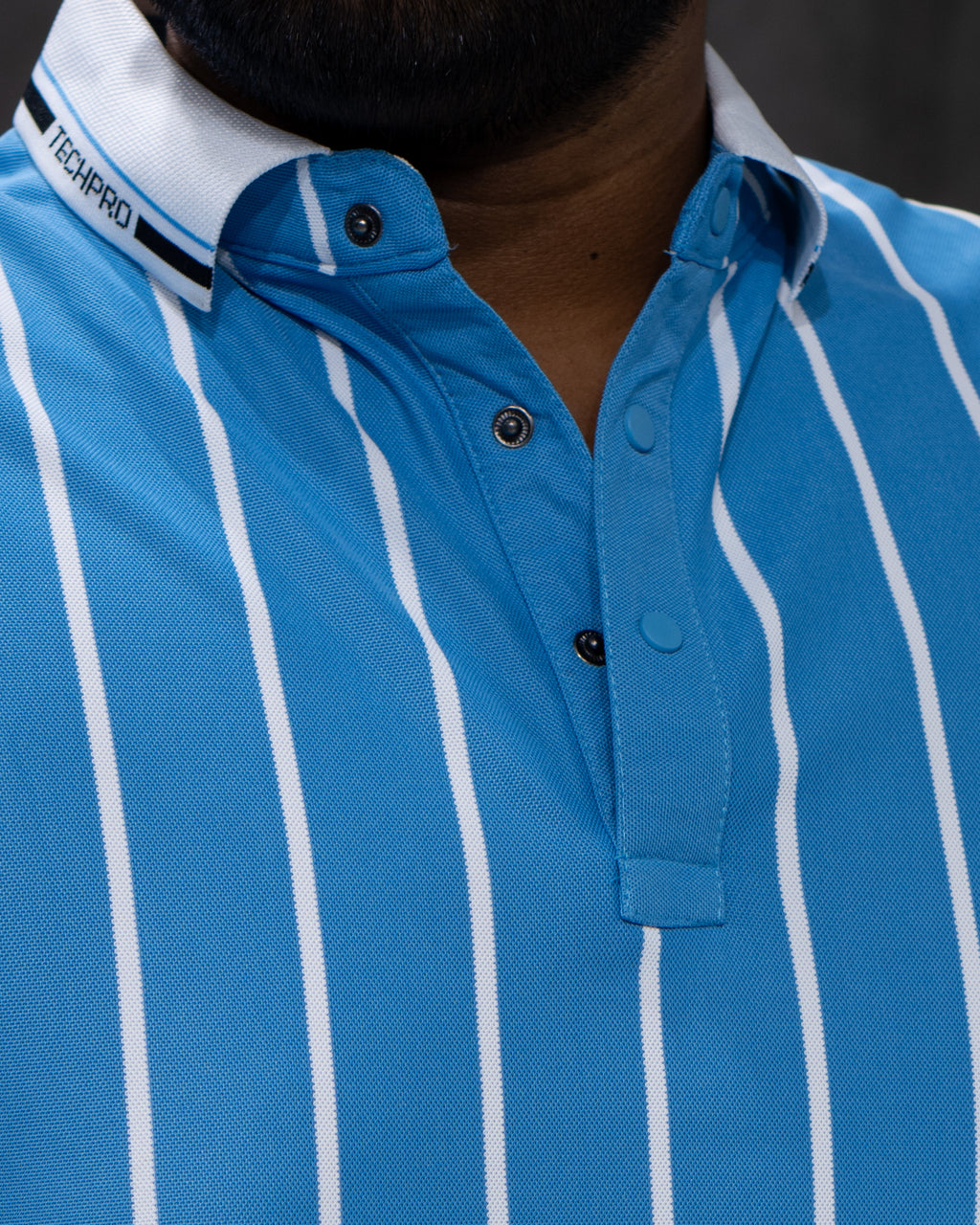 Sky Blue Striped Dry-Fit Polo - Menly Clothing
