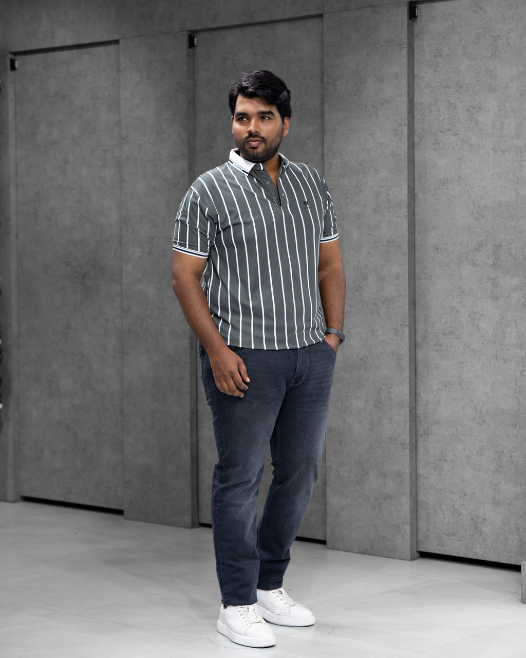 Steel Grey Striped Dry-Fit Polo - Menly Clothing