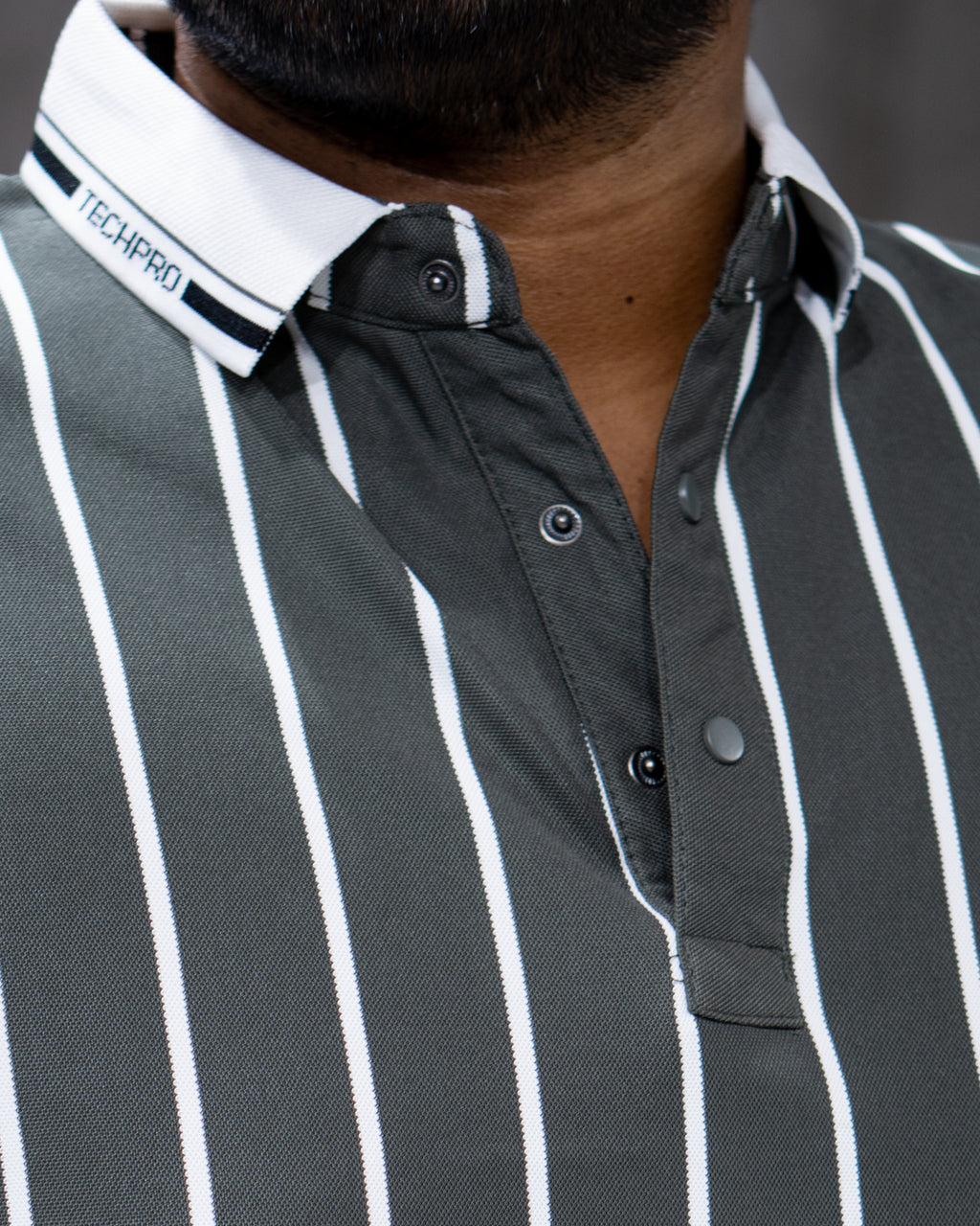 Steel Grey Striped Dry-Fit Polo - Menly Clothing