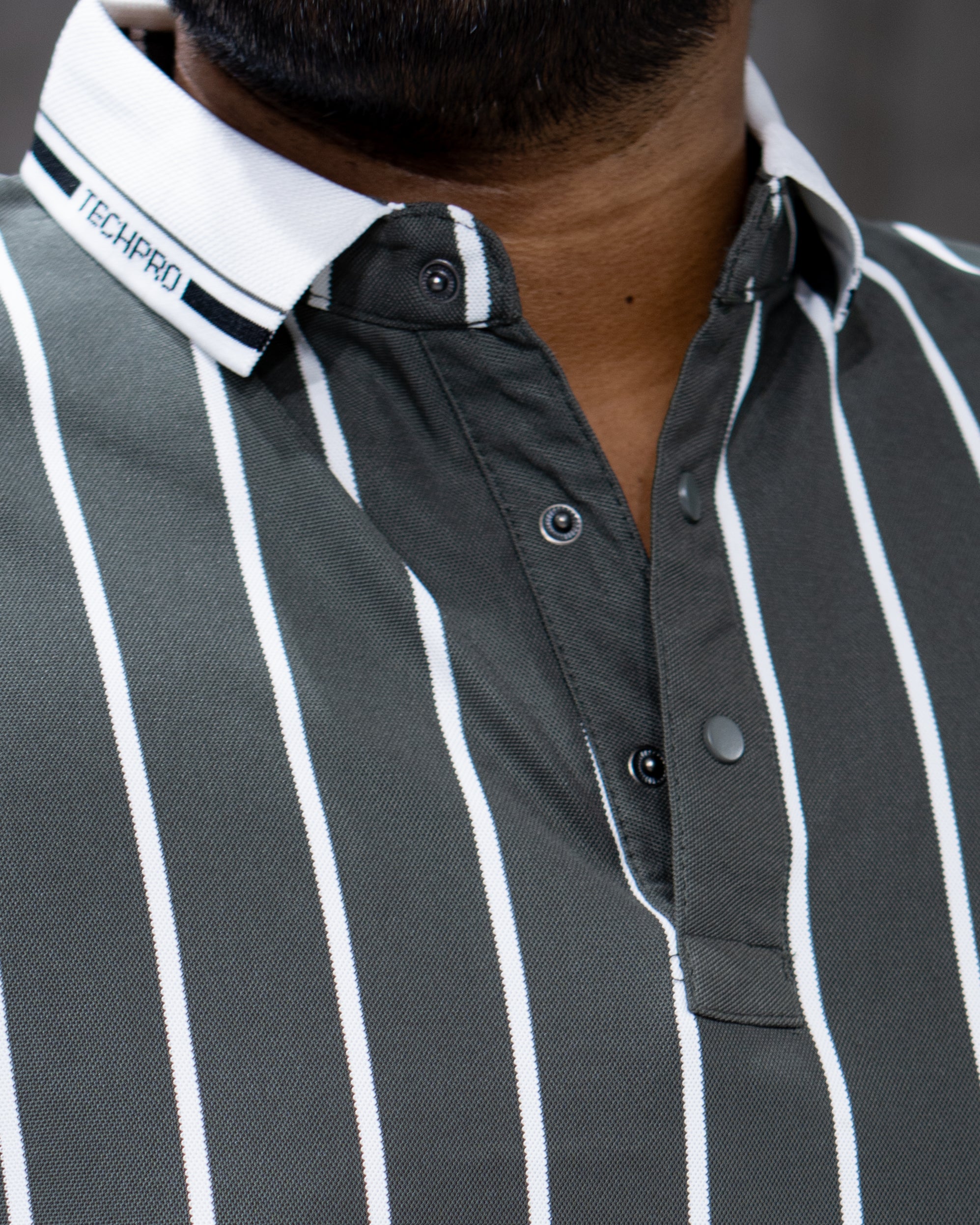 Steel Grey Striped Dry-Fit Polo - Menly Clothing