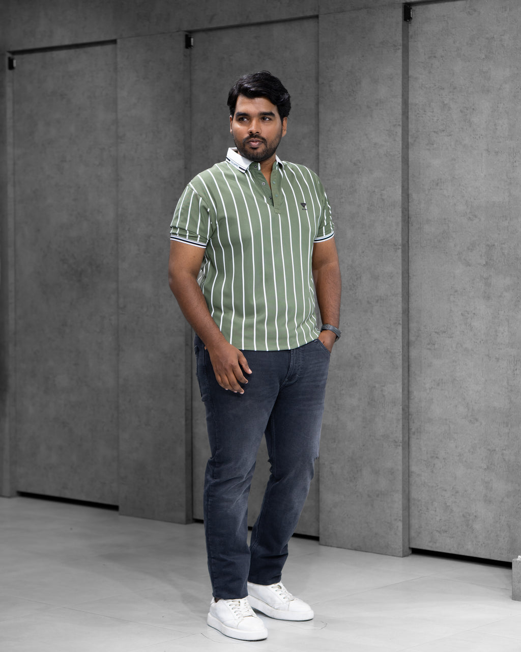 Green Striped Dry-Fit Polo - Menly Clothing