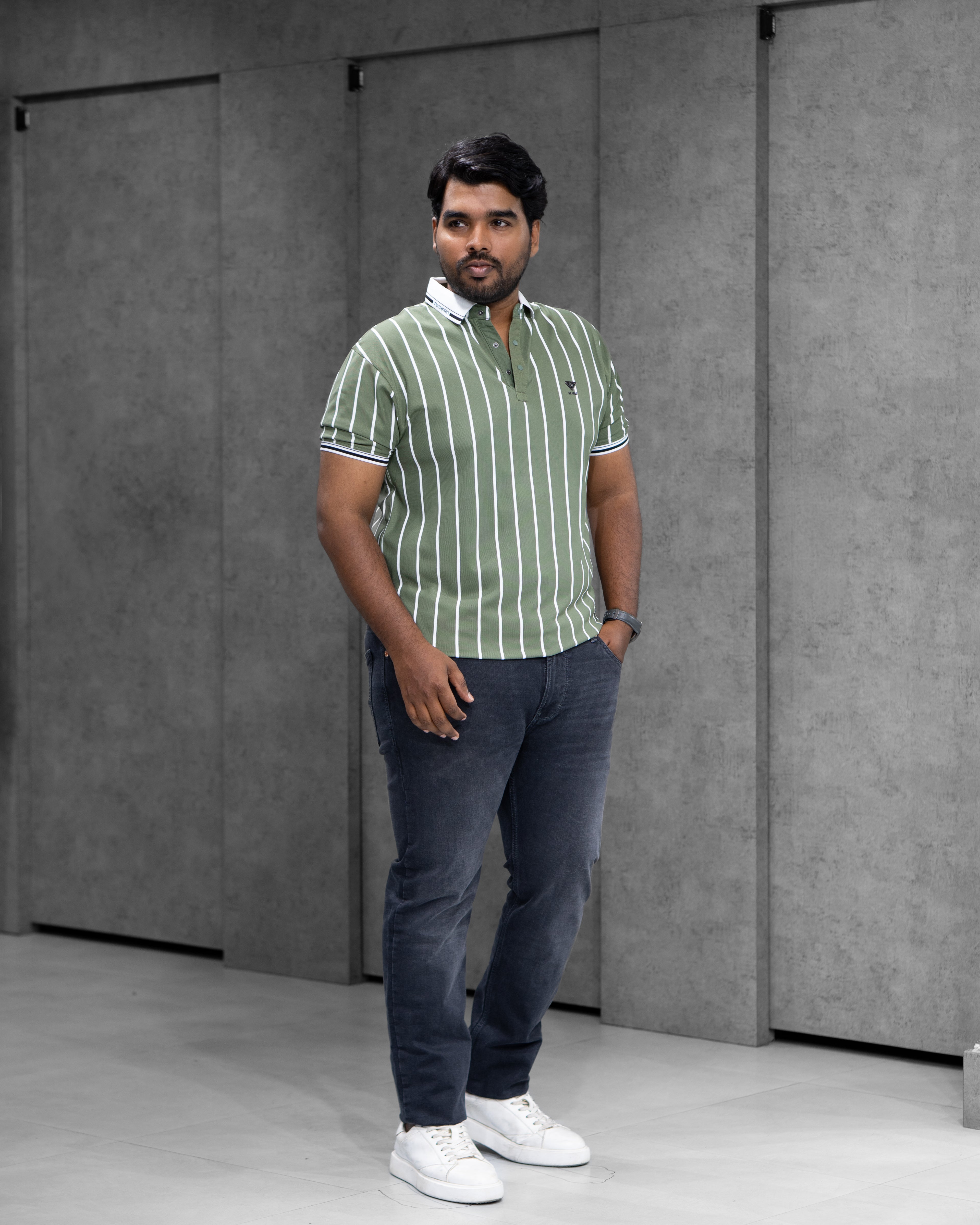 Green Striped Dry-Fit Polo - Menly Clothing