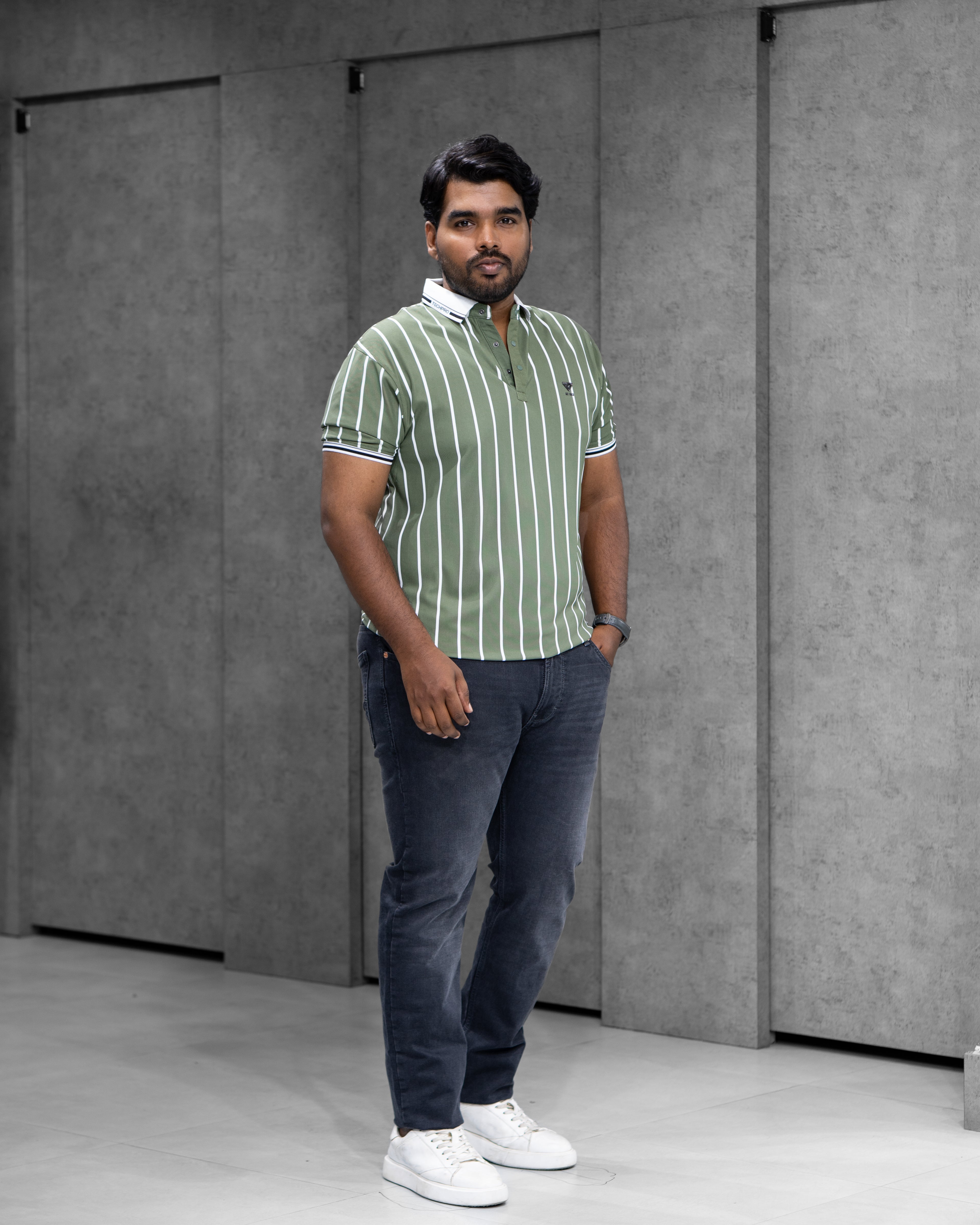 Green Striped Dry-Fit Polo - Menly Clothing