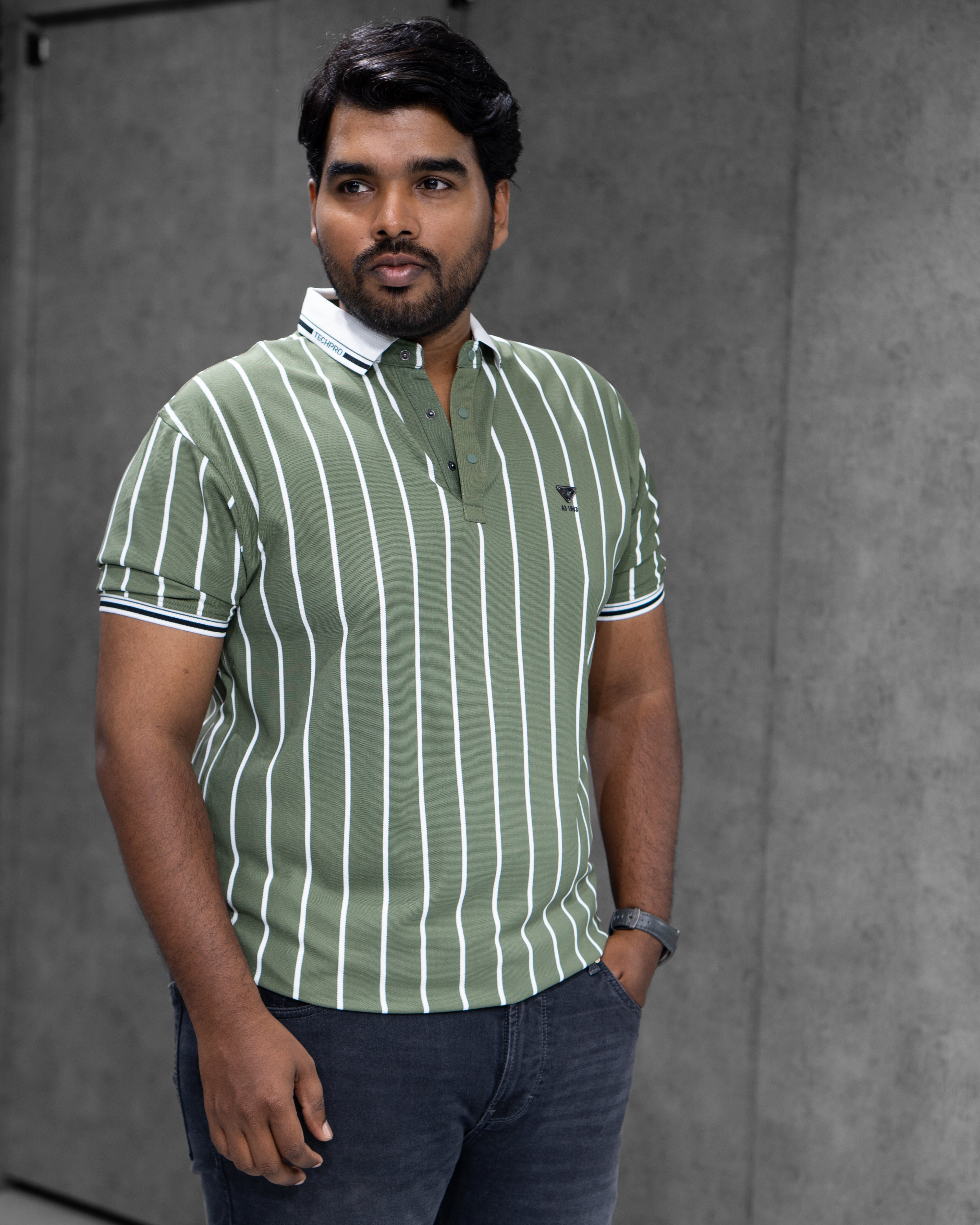 Green Striped Dry-Fit Polo - Menly Clothing