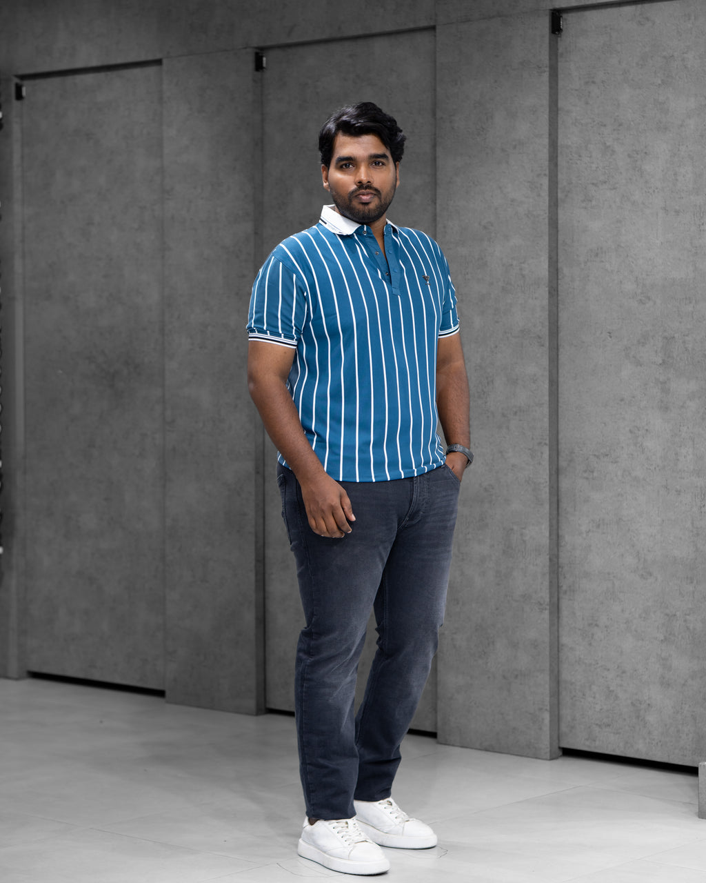 Dark Teal Striped Dry-Fit Polo - Menly Clothing