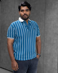 Dark Teal Striped Dry-Fit Polo - Menly Clothing