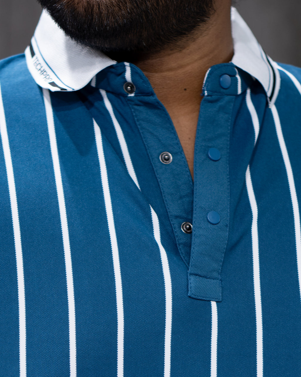 Dark Teal Striped Dry-Fit Polo - Menly Clothing