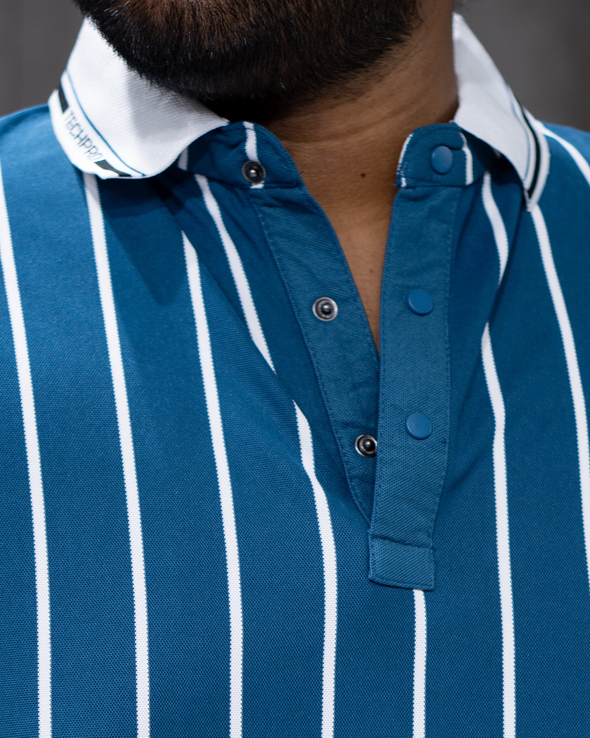 Dark Teal Striped Dry-Fit Polo - Menly Clothing
