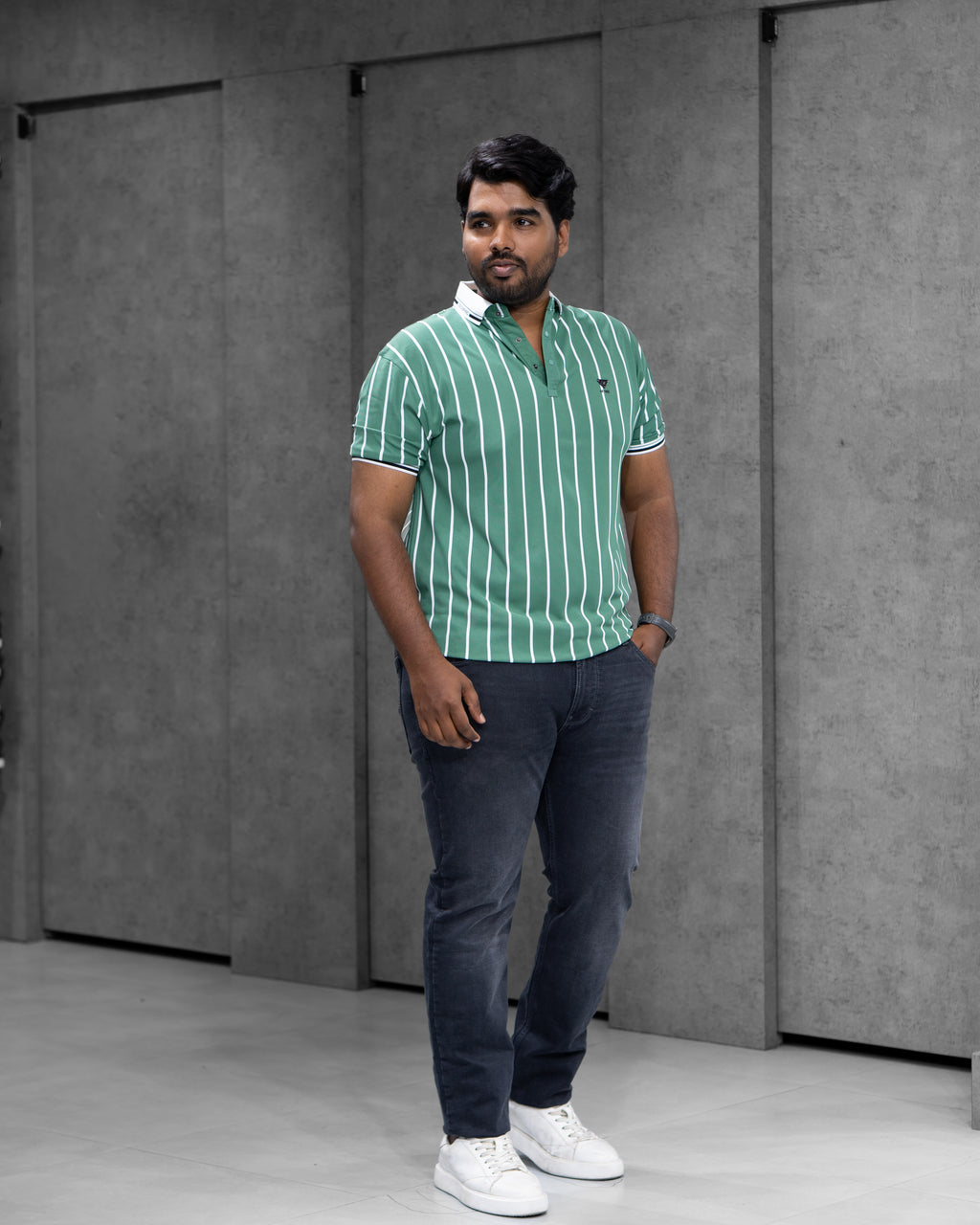 Mint Green Striped Dry-Fit Polo - Menly Clothing