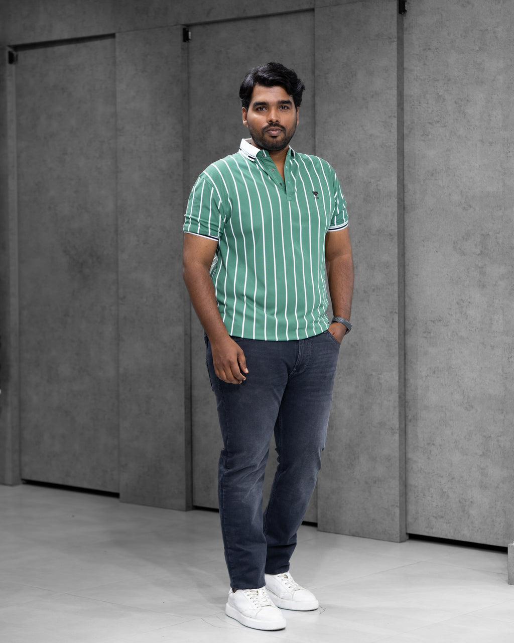Mint Green Striped Dry-Fit Polo - Menly Clothing