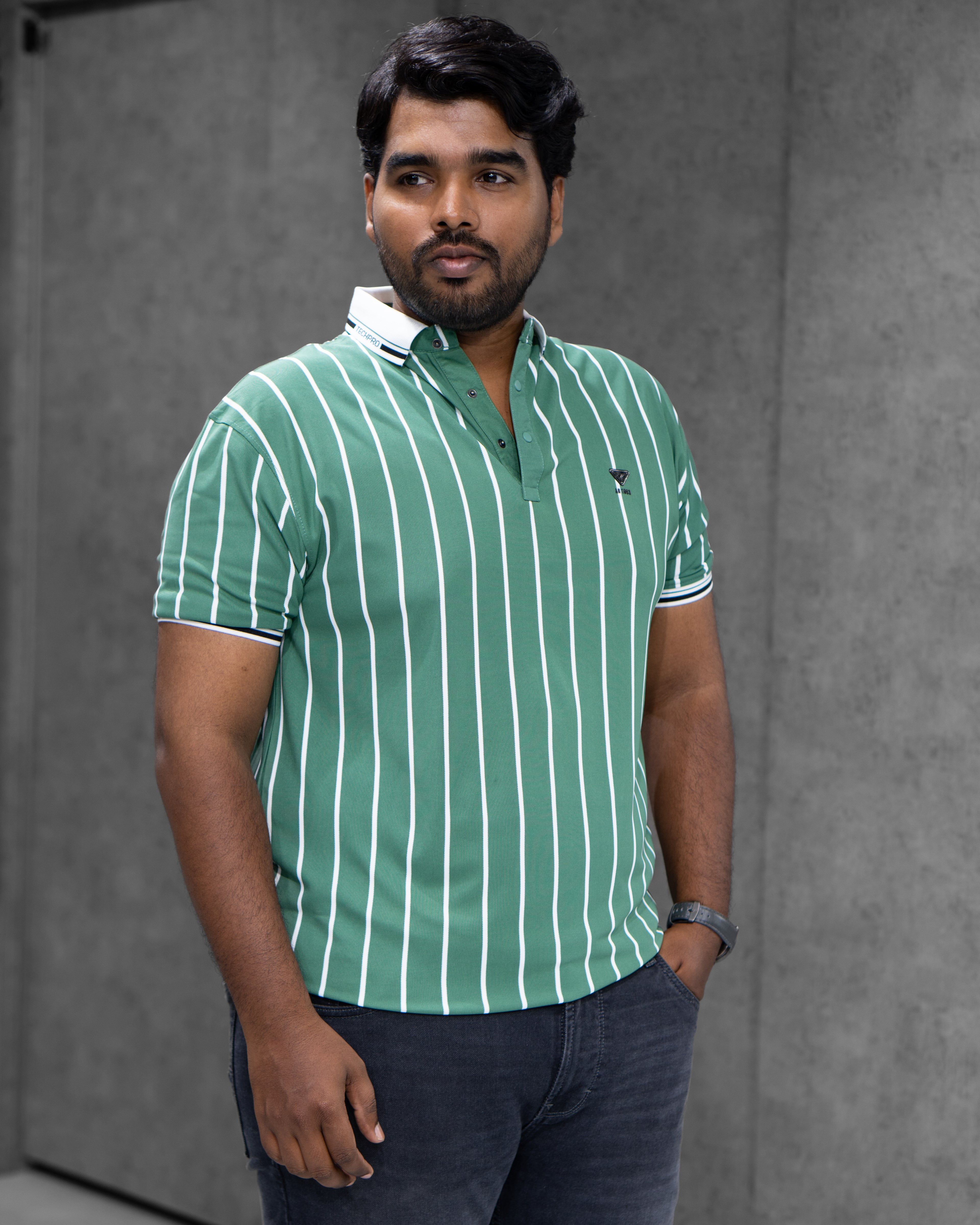Mint Green Striped Dry-Fit Polo - Menly Clothing