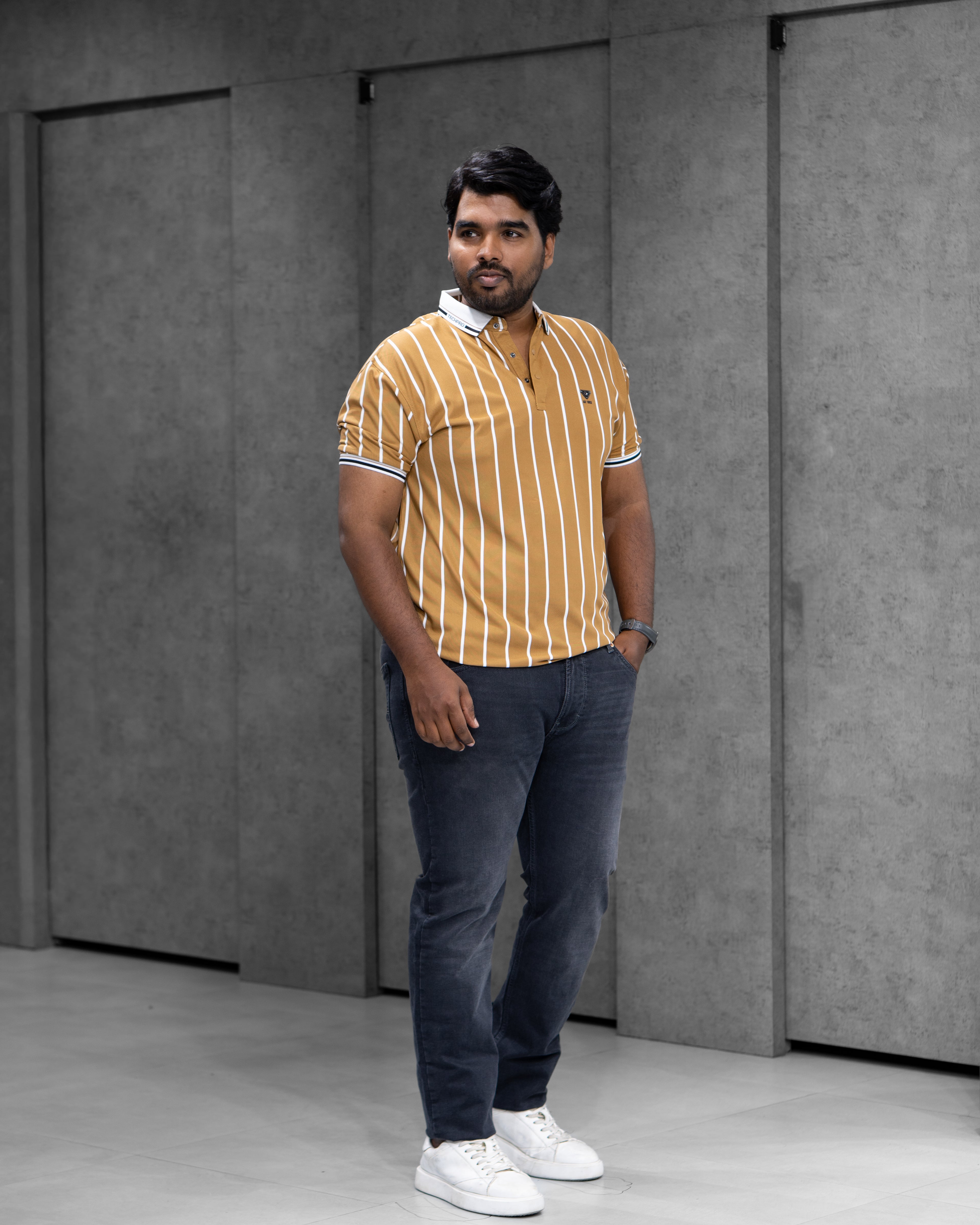 Mustard Gold Striped Dry-Fit Polo - Menly Clothing
