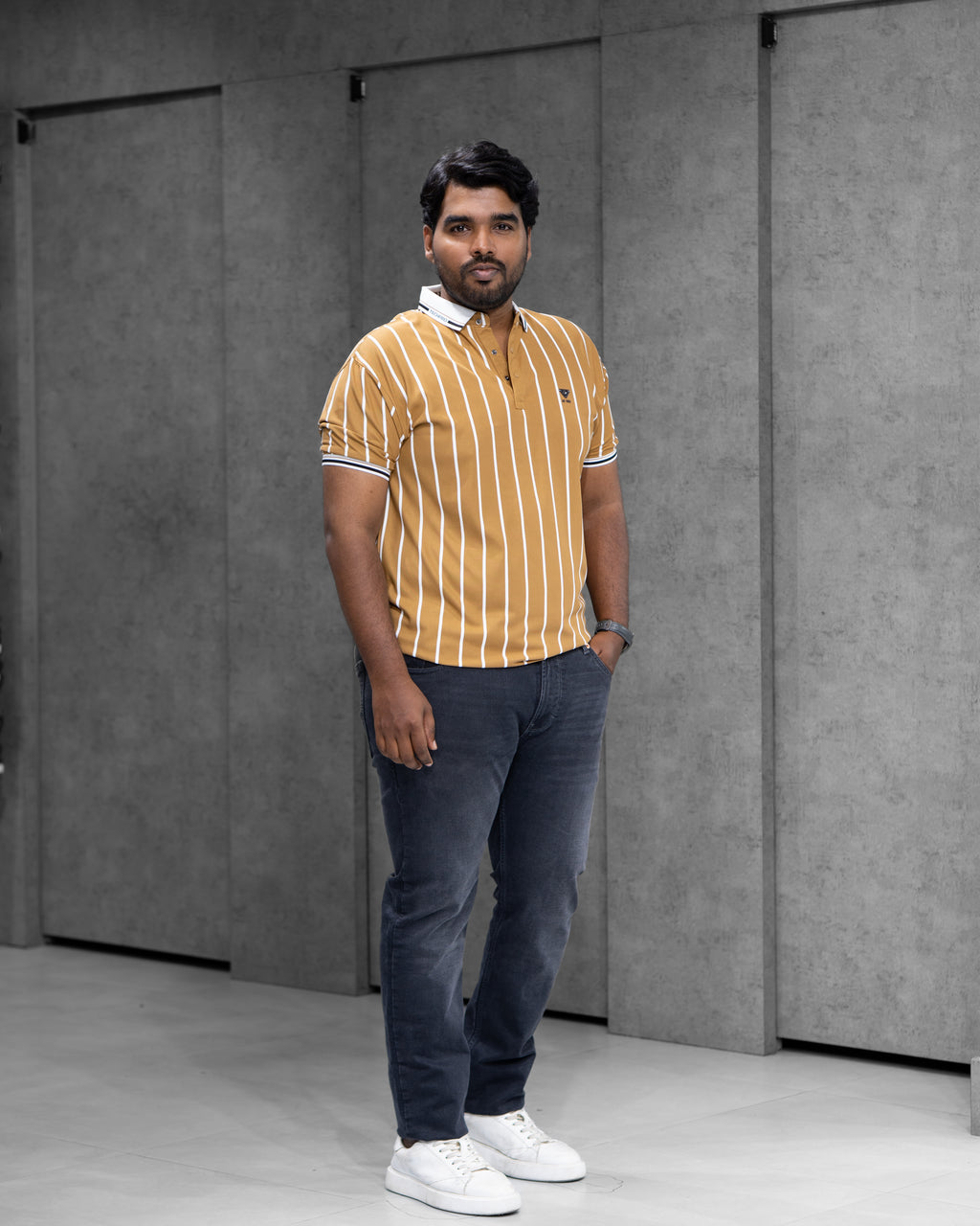 Mustard Gold Striped Dry-Fit Polo - Menly Clothing
