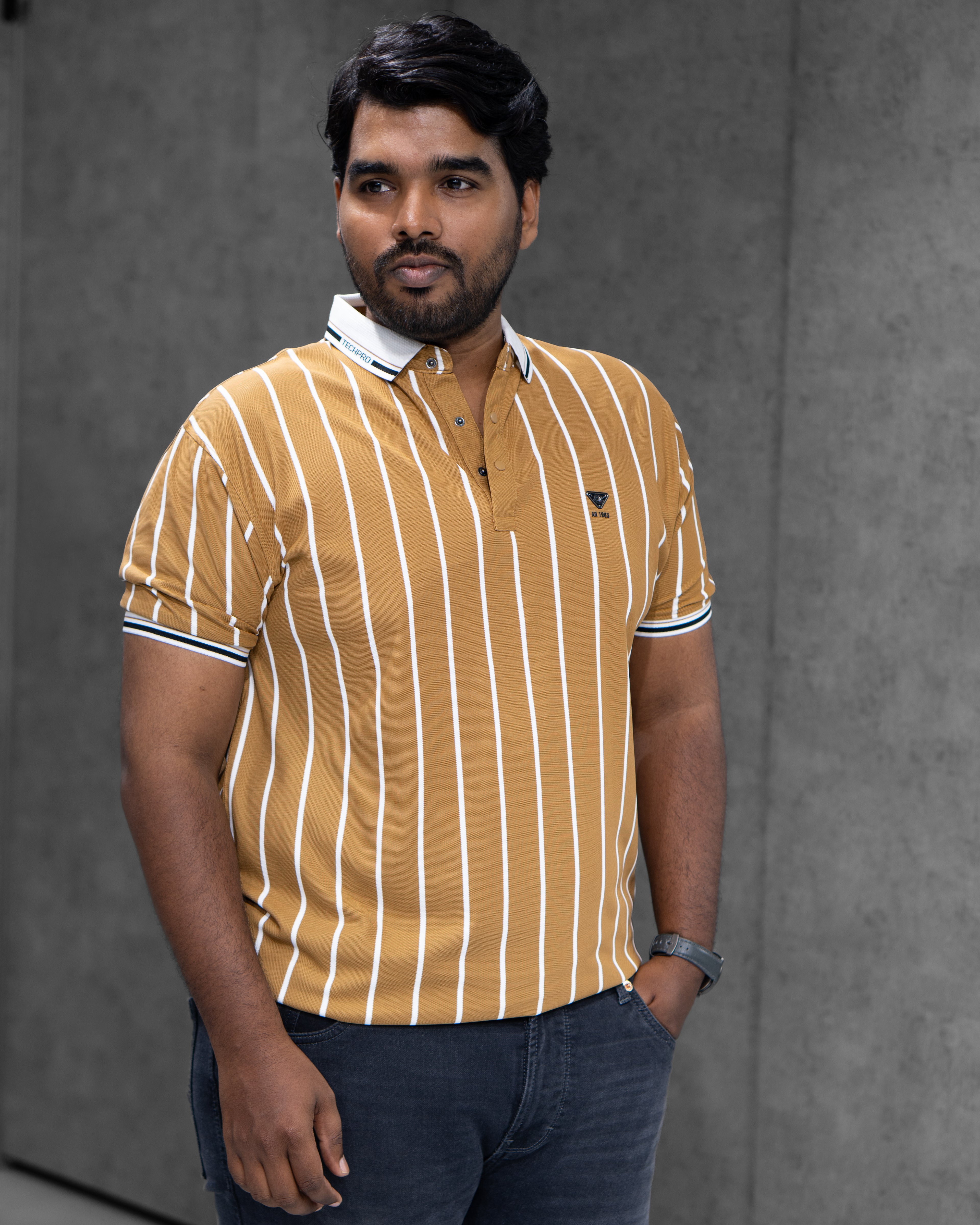 Mustard Gold Striped Dry-Fit Polo - Menly Clothing