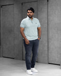 Ice Mint Striped Dry-Fit Polo - Menly Clothing