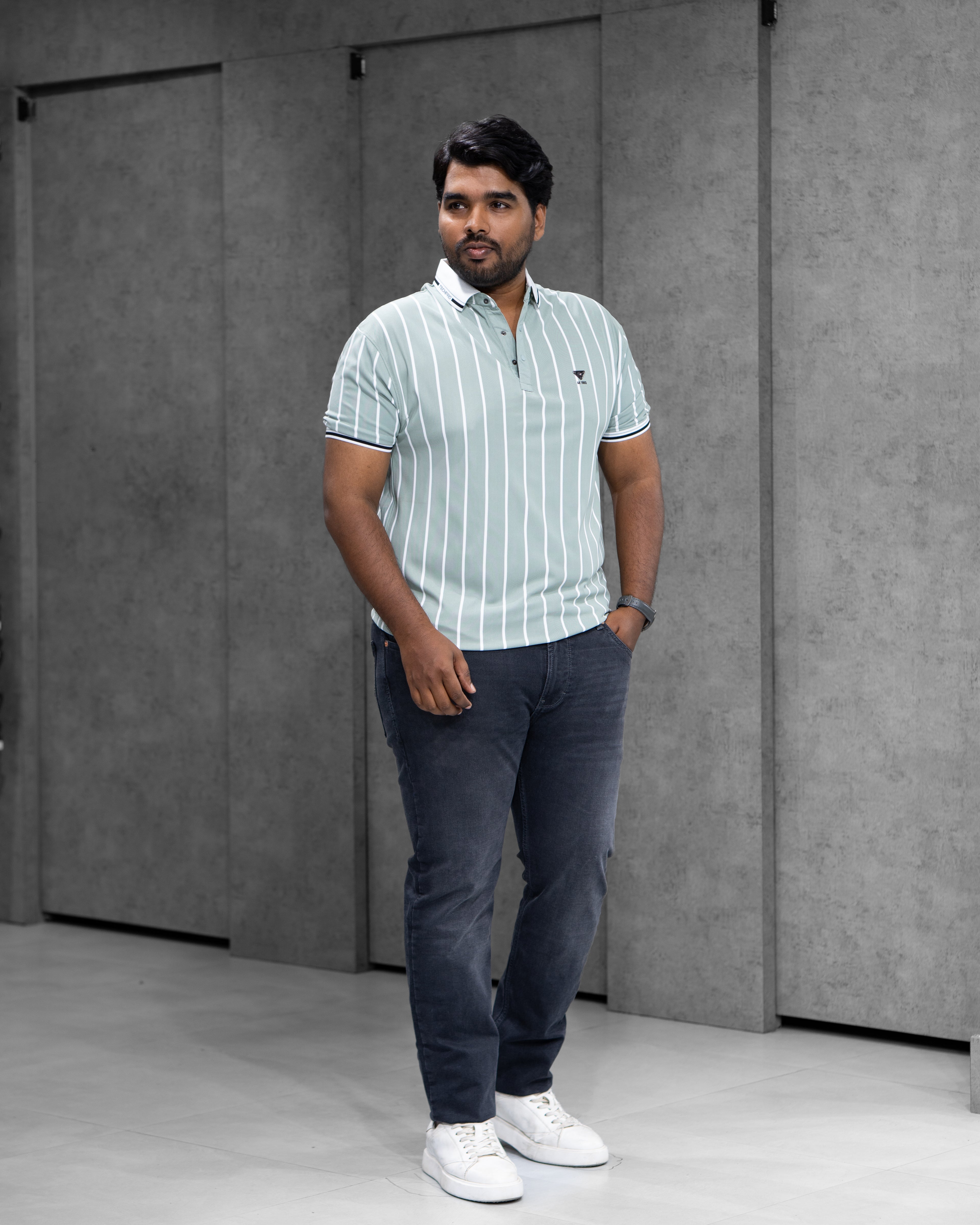 Ice Mint Striped Dry-Fit Polo - Menly Clothing