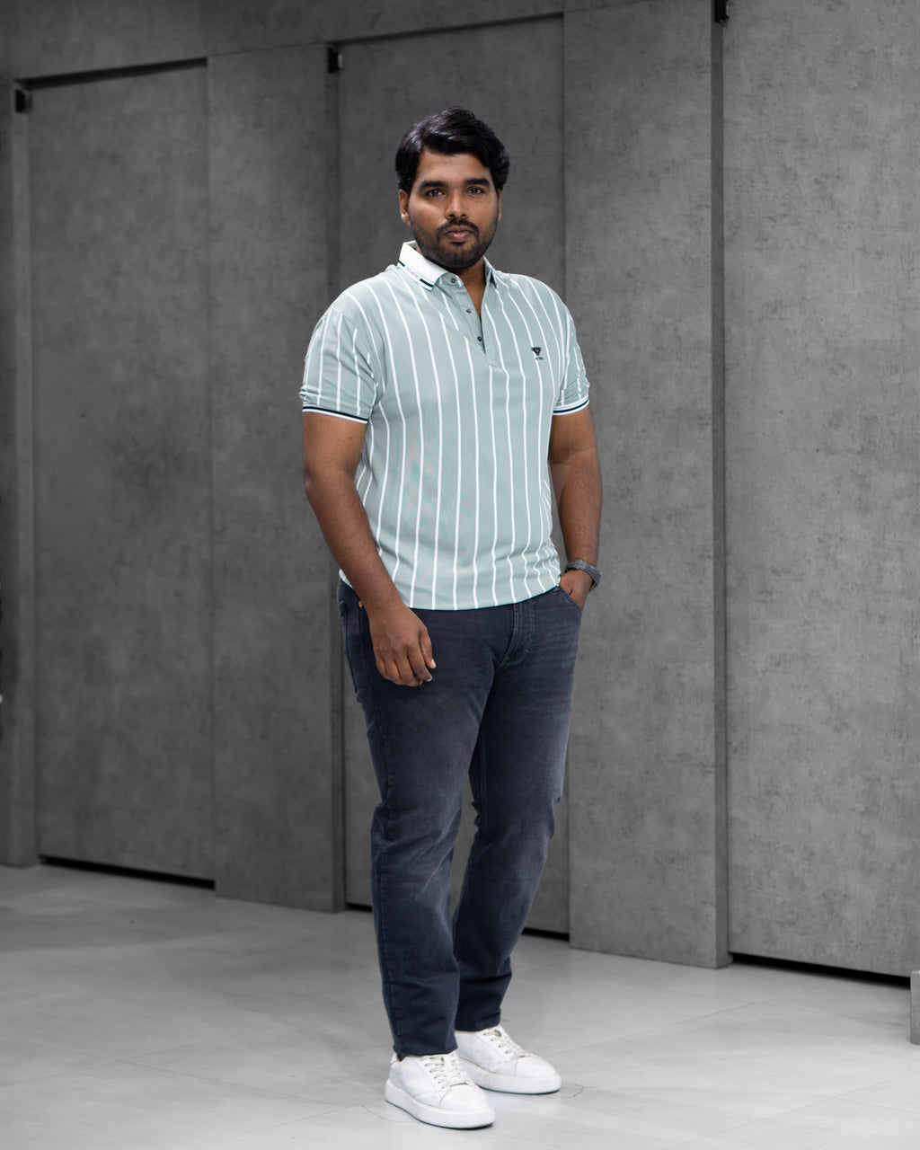 Ice Mint Striped Dry-Fit Polo - Menly Clothing
