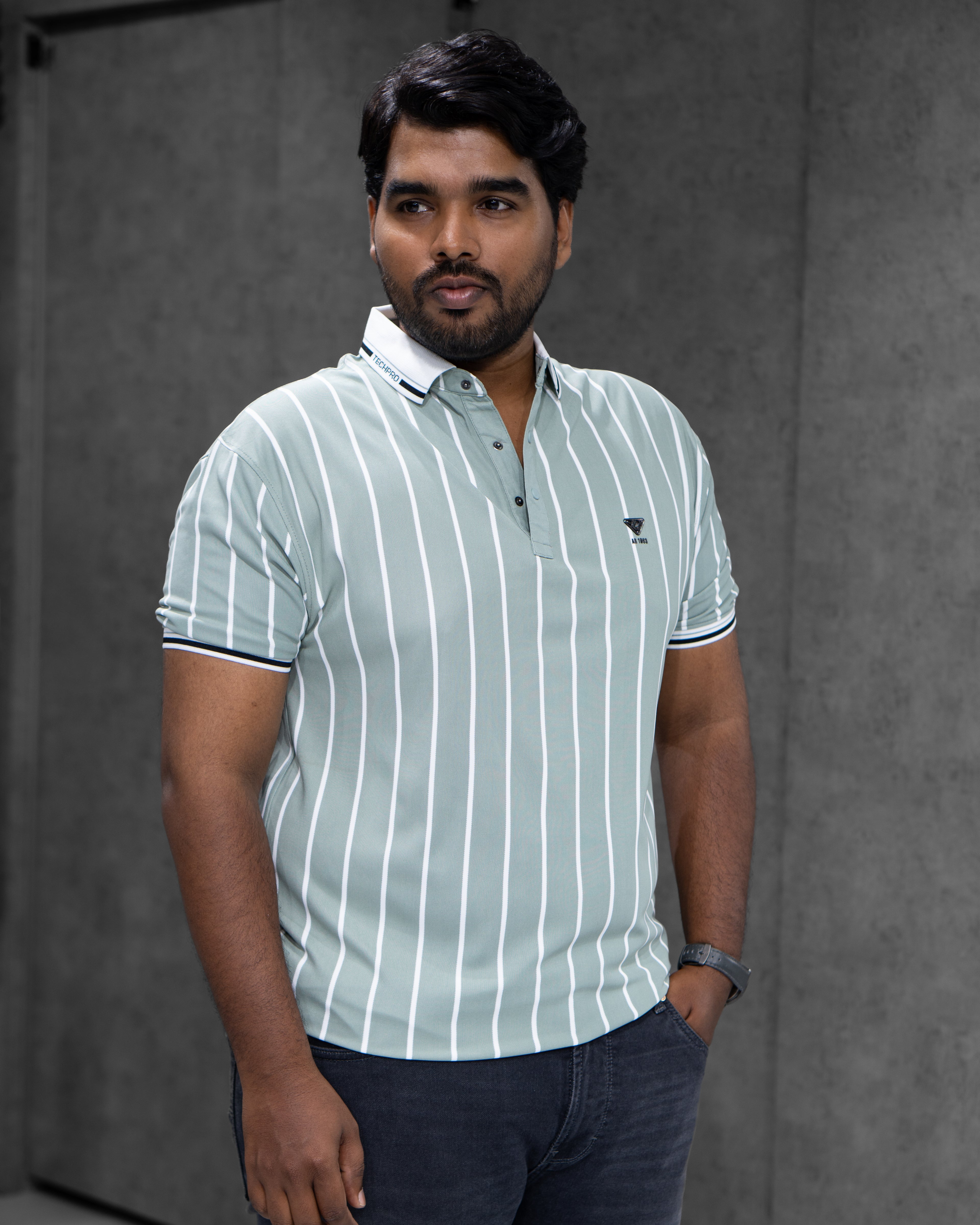 Ice Mint Striped Dry-Fit Polo - Menly Clothing