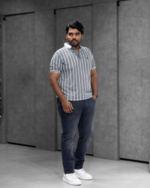 Ash Grey Striped Dry-Fit Polo - Menly Clothing