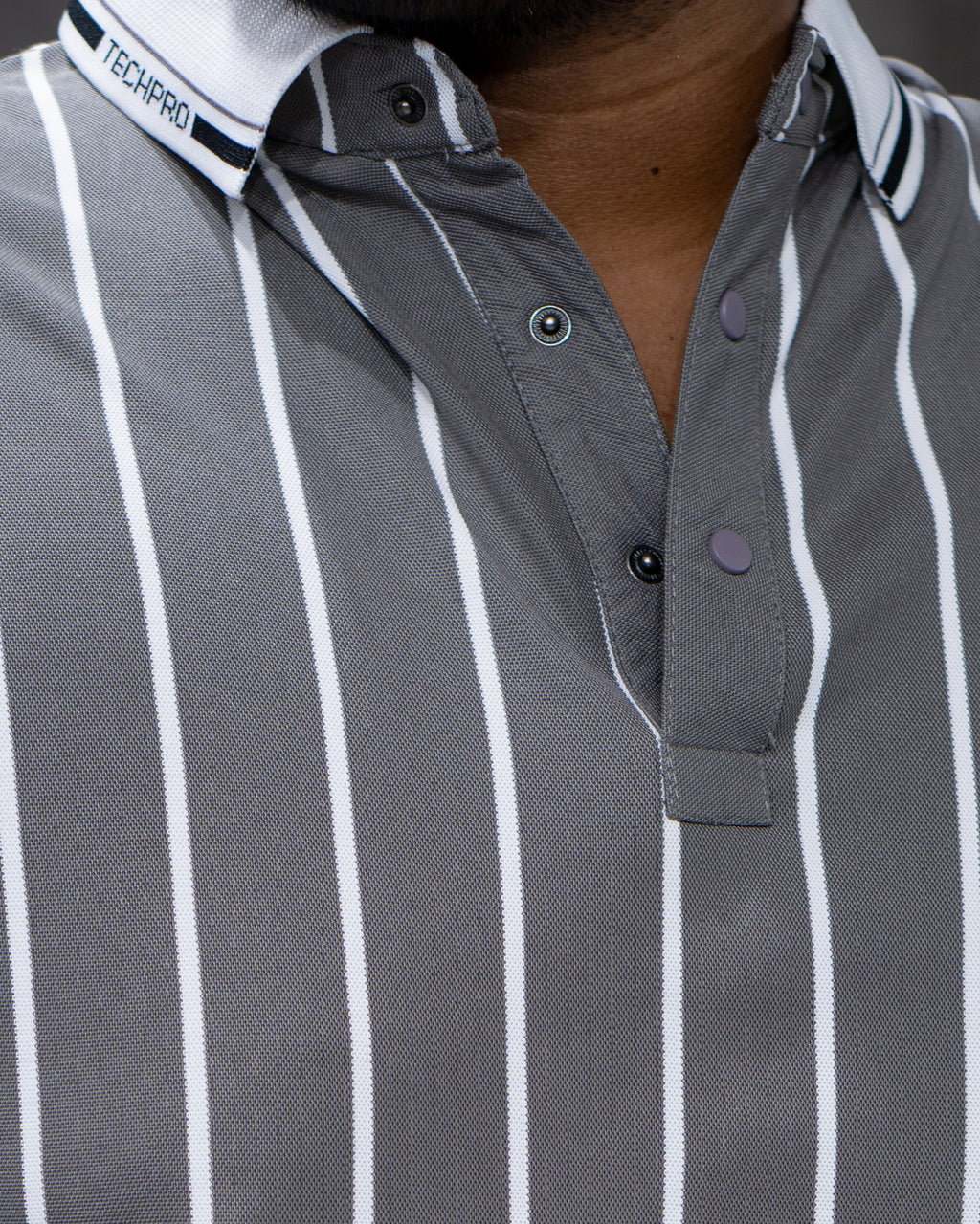 Ash Grey Striped Dry-Fit Polo - Menly Clothing