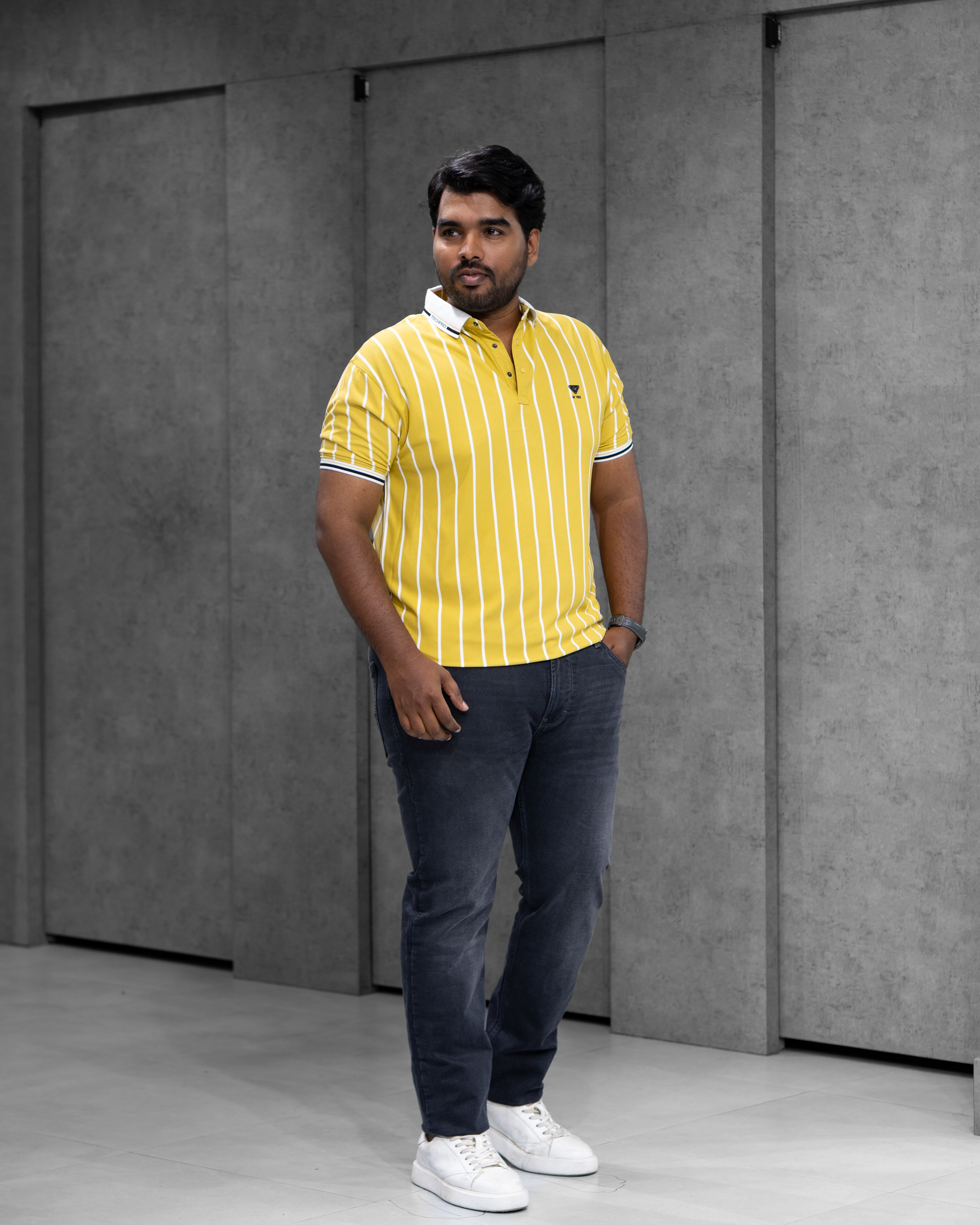Sun Yellow Striped Dry-Fit Polo - Menly Clothing