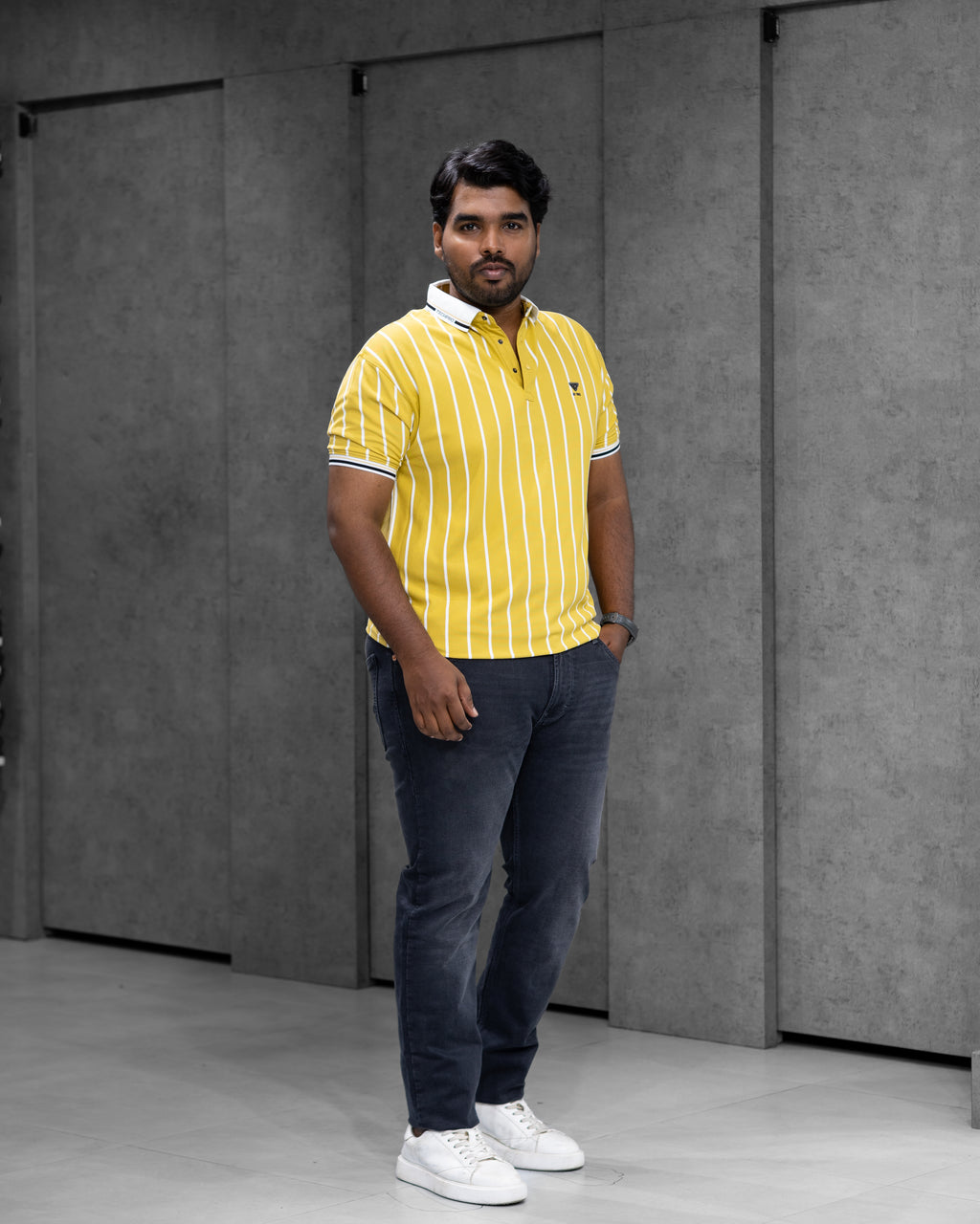Sun Yellow Striped Dry-Fit Polo - Menly Clothing