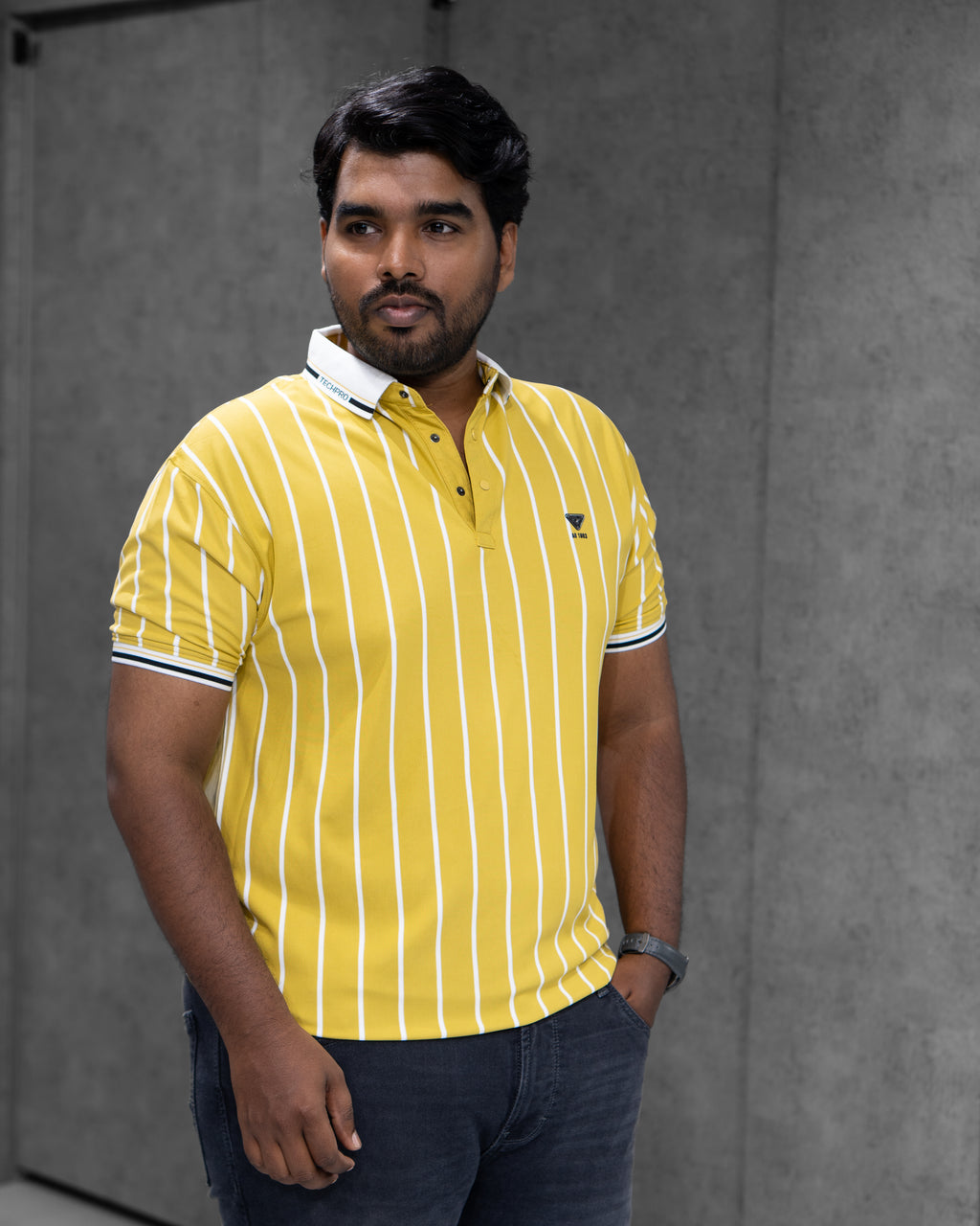 Sun Yellow Striped Dry-Fit Polo - Menly Clothing