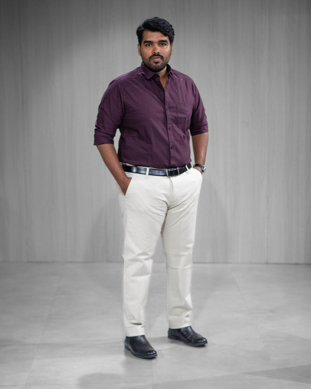 Deep Plum Oxford Cotton Full Sleeve Shirt - Menly Clothing