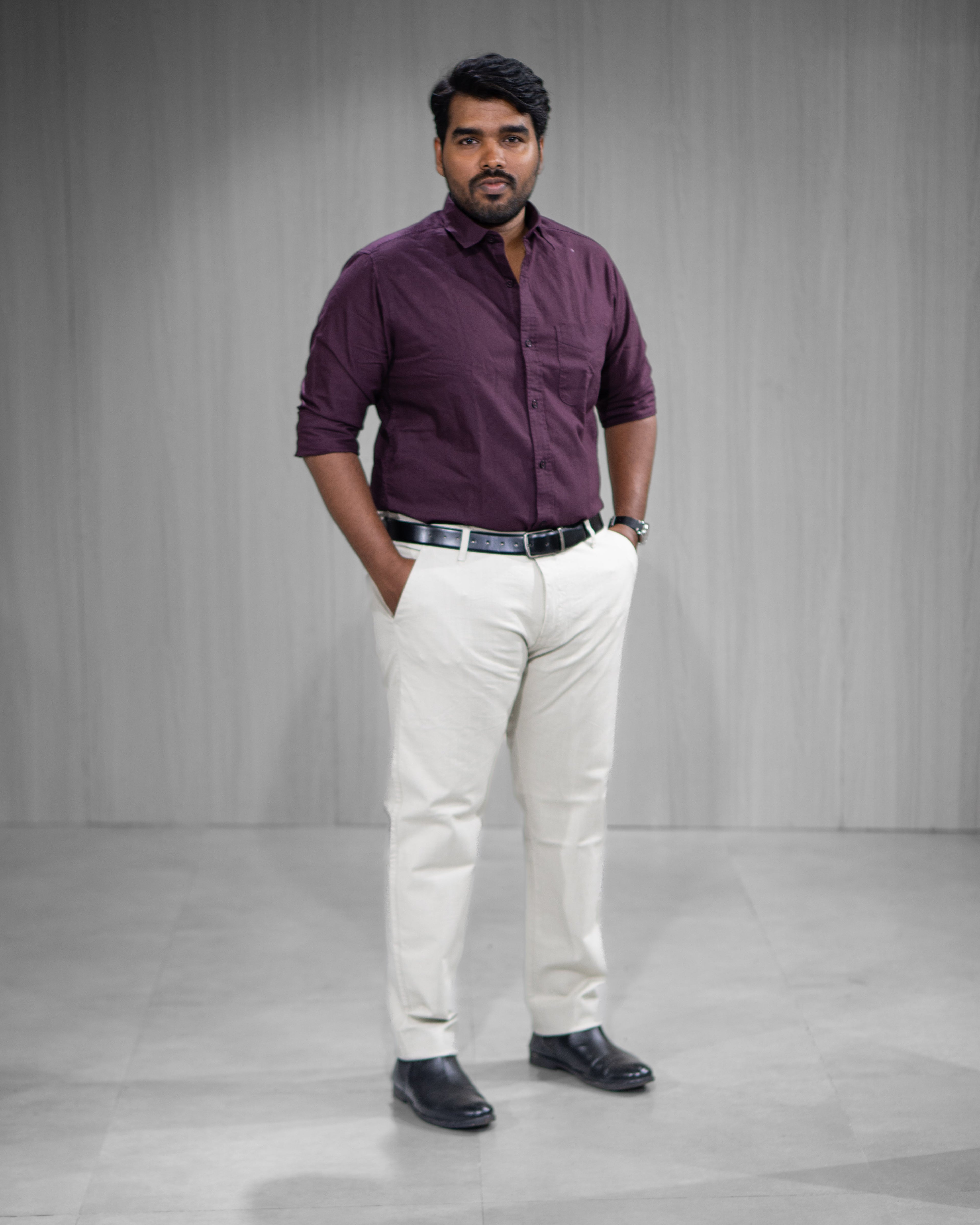Deep Plum Oxford Cotton Full Sleeve Shirt