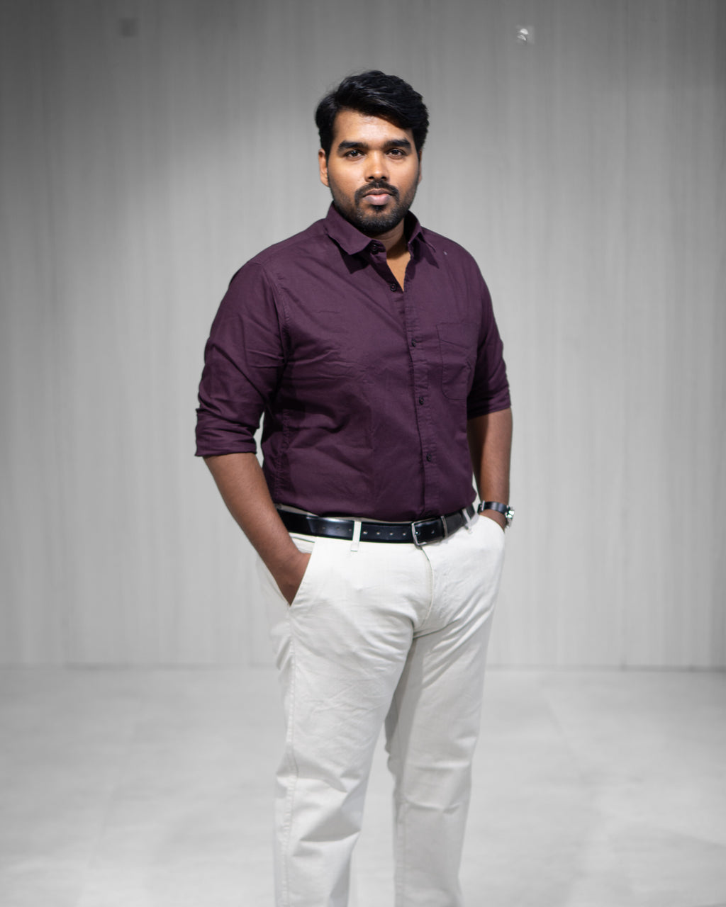 Deep Plum Oxford Cotton Full Sleeve Shirt - Menly Clothing