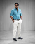 Teal Blue Oxford Cotton Full Sleeve Shirt - Menly Clothing