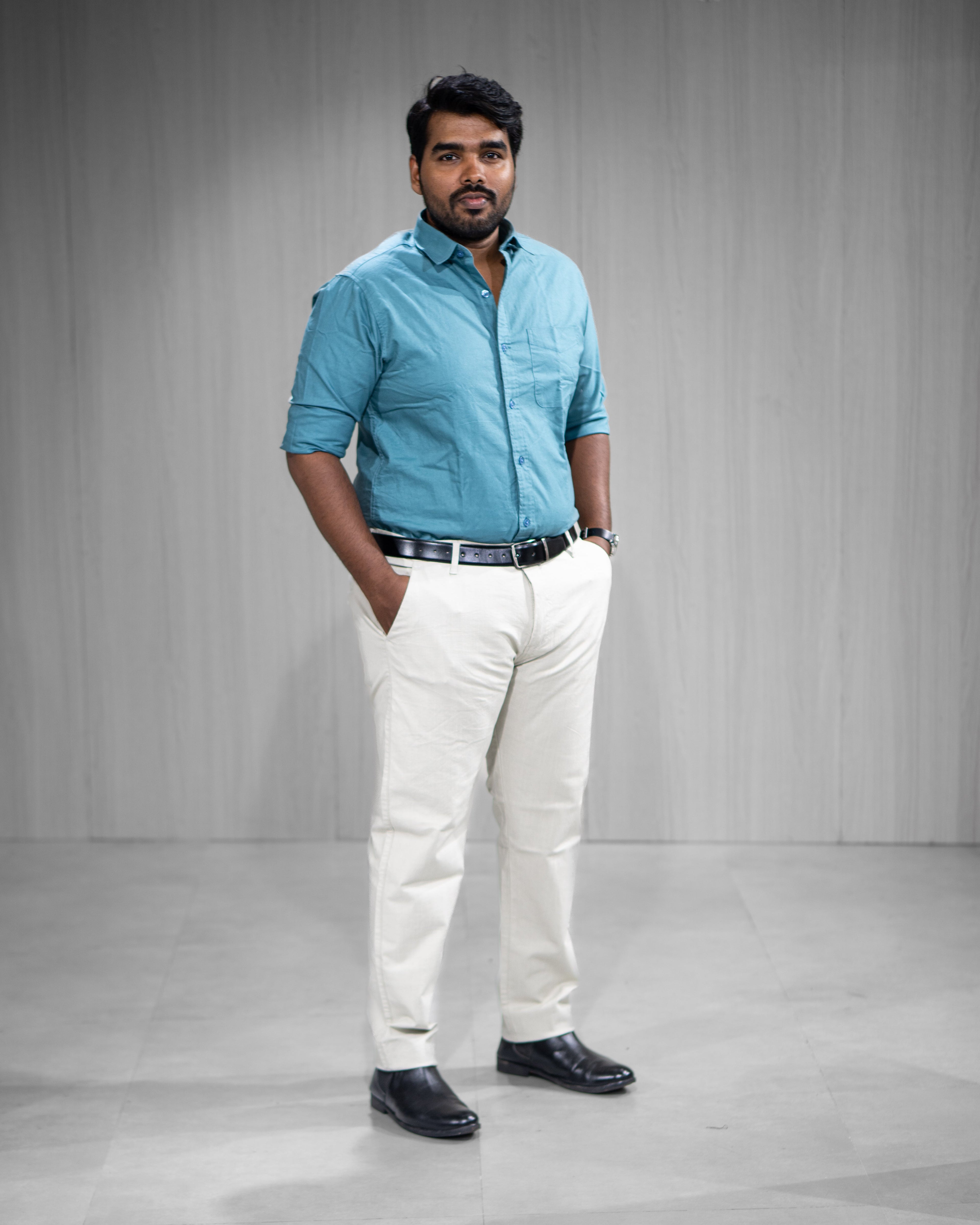 Teal Blue Oxford Cotton Full Sleeve Shirt - Menly Clothing