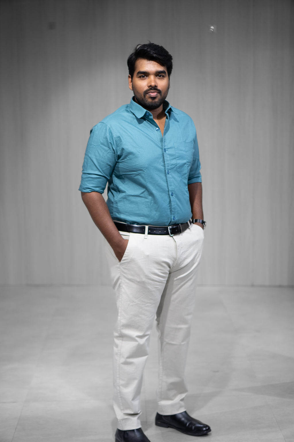 Teal Blue Oxford Cotton Full Sleeve Shirt - Menly Clothing