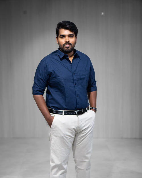 Classic Navy Blue Oxford Cotton Full Sleeve Shirt - Menly Clothing