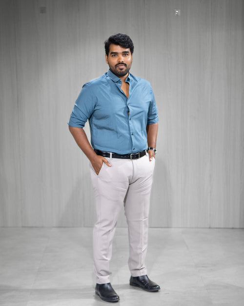 Cobalt Blue Blended Cotton Full Sleeve Shirt - Menly Clothing