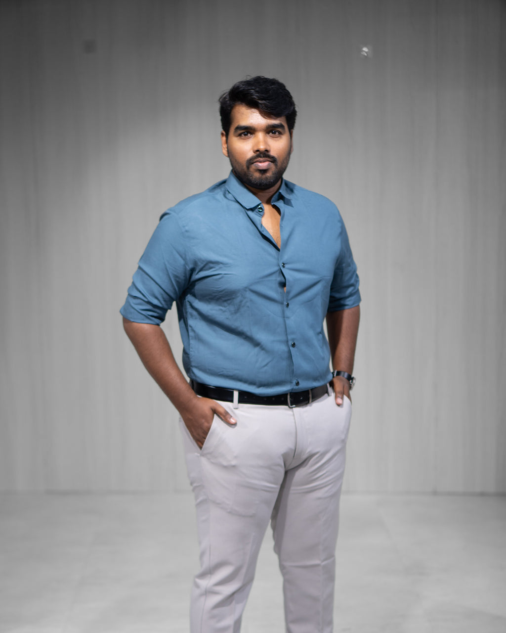 Cobalt Blue Blended Cotton Full Sleeve Shirt - Menly Clothing